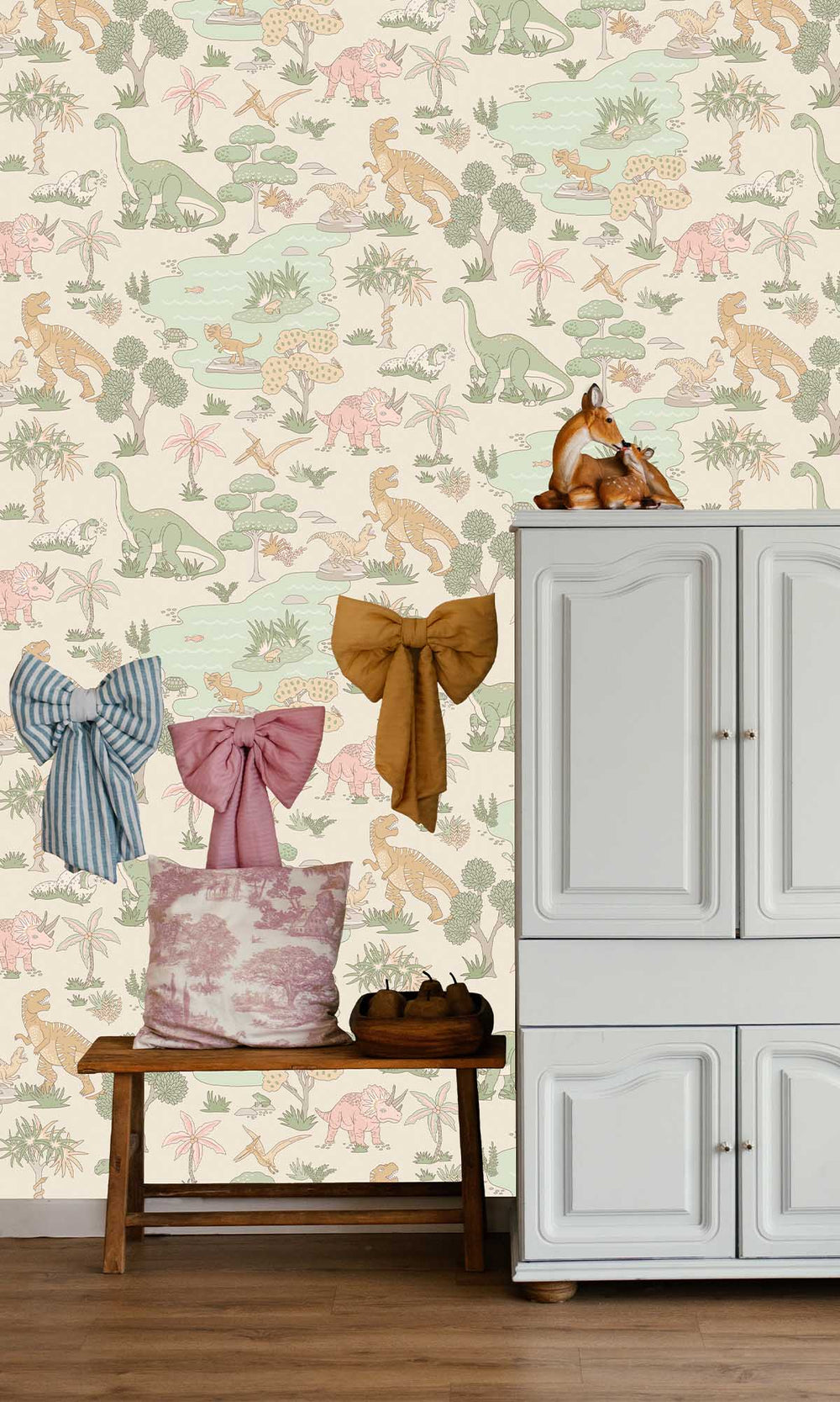 Pink/Sage Botanical Dinosaurs Wallpaper R10013