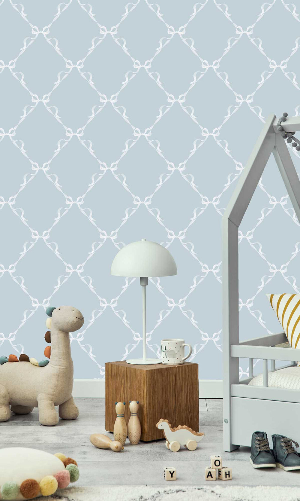 Sky Blue Ribbon Trellis Wallpaper R10017