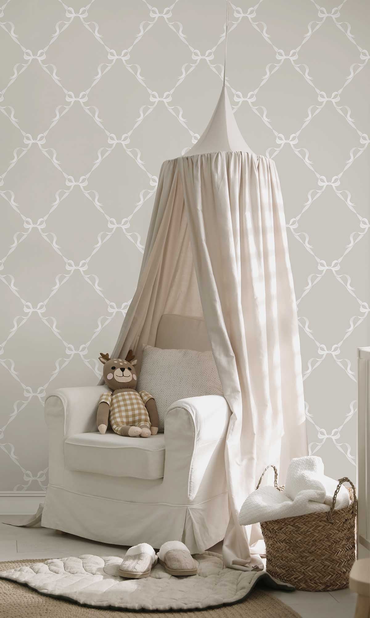 Warm Grey Ribbon Trellis Wallpaper R10018