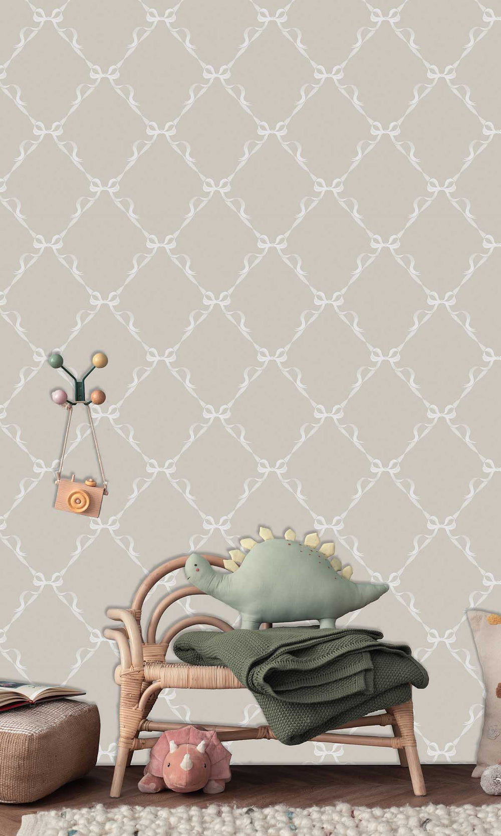 Warm Grey Ribbon Trellis Wallpaper R10018