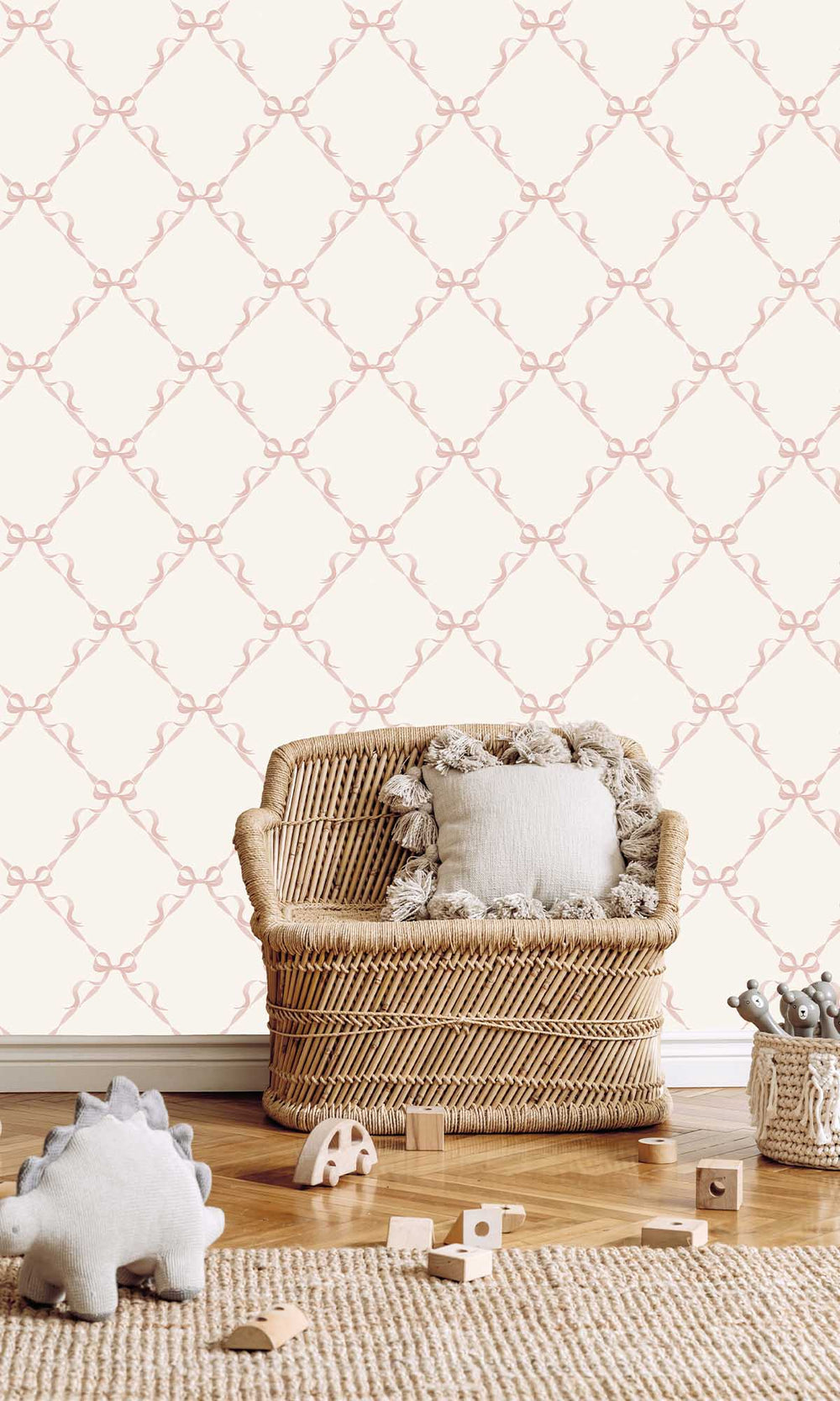 Cream/Pink Ribbon Trellis Wallpaper R10019