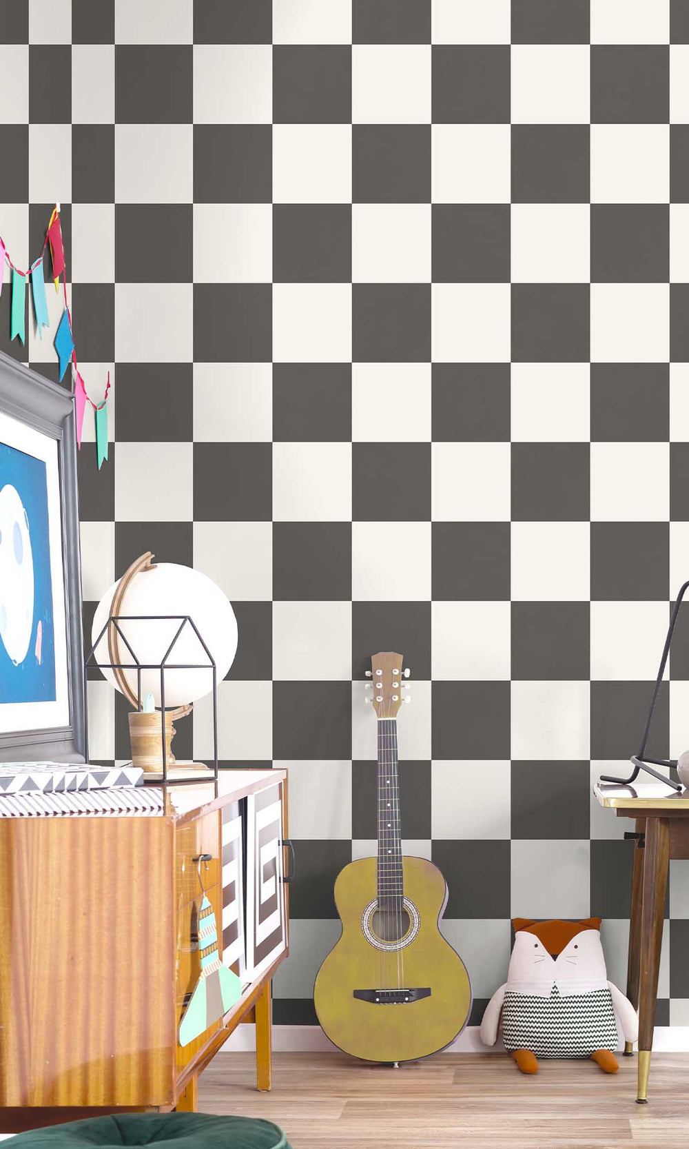 Charcoal Checkerboard Print Wallpaper R10020