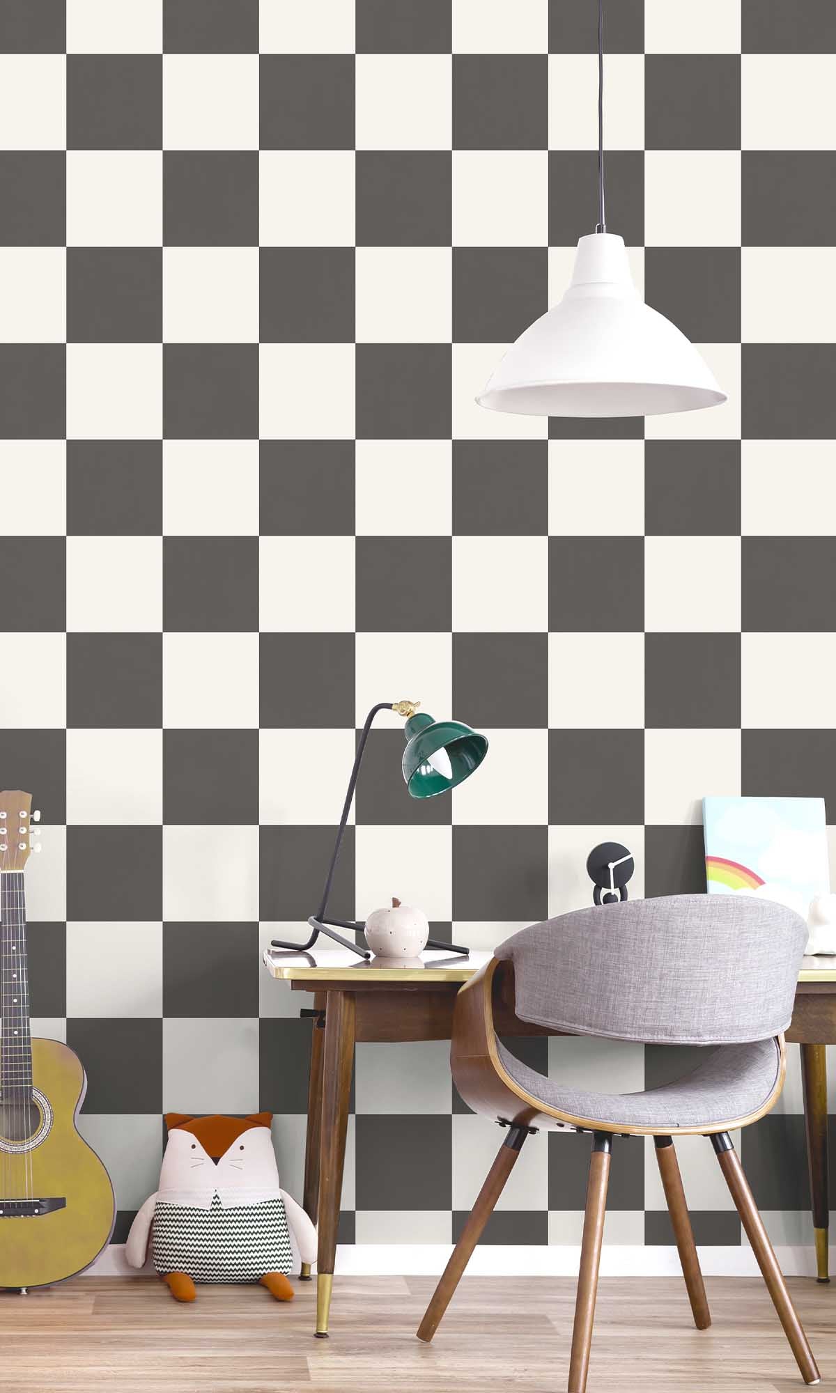 Charcoal Checkerboard Print Wallpaper R10020