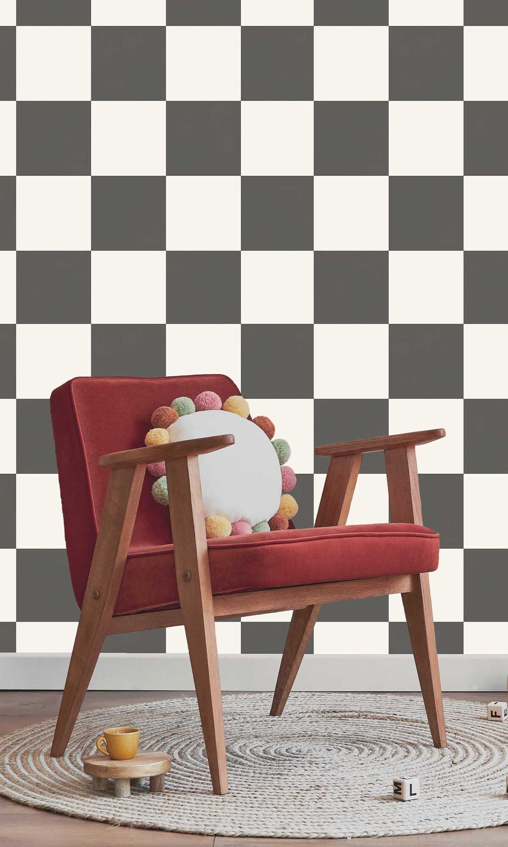 Charcoal Checkerboard Print Wallpaper R10020