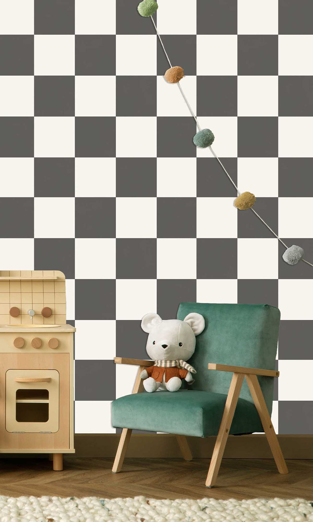 Charcoal Checkerboard Print Wallpaper R10020