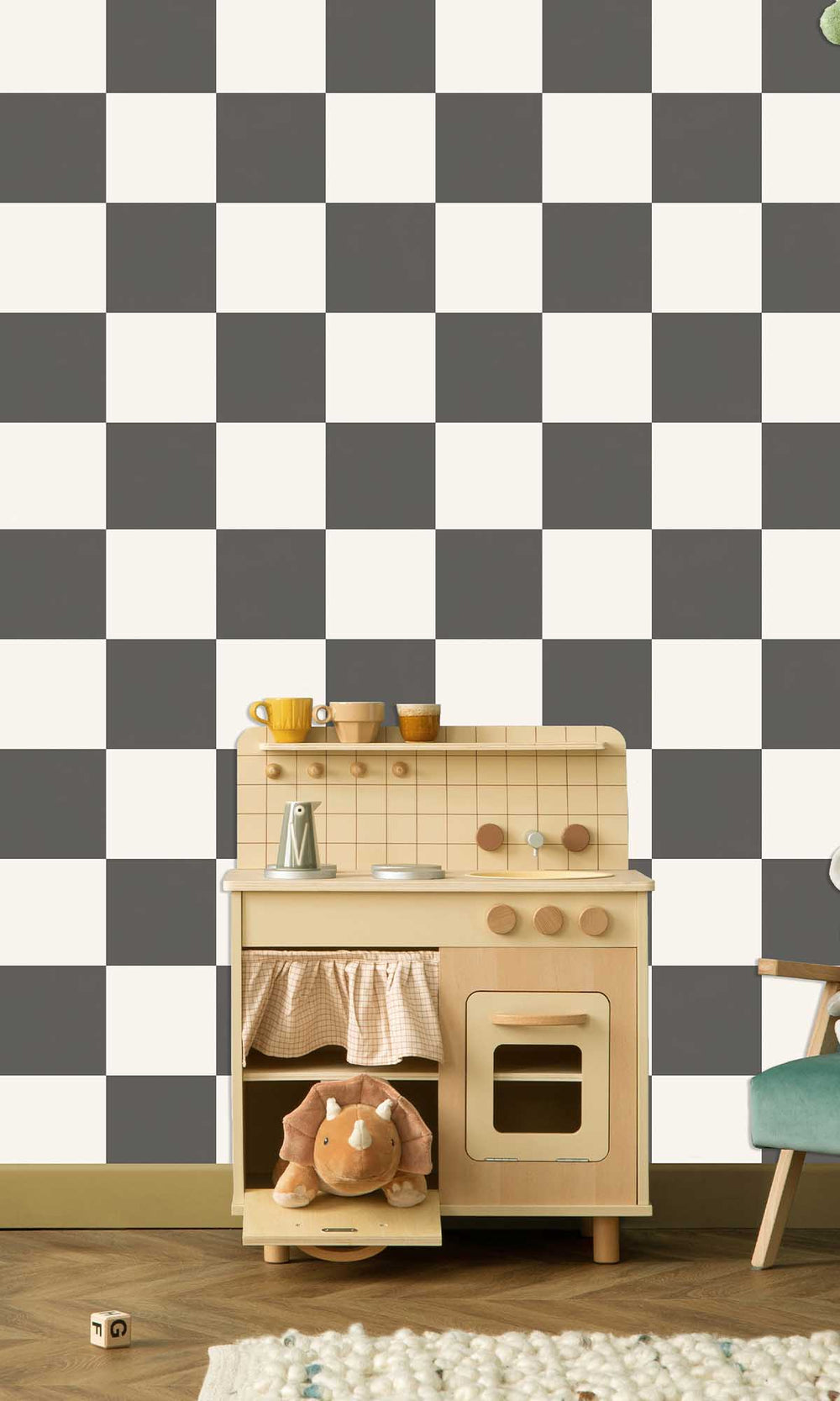 Charcoal Checkerboard Print Wallpaper R10020