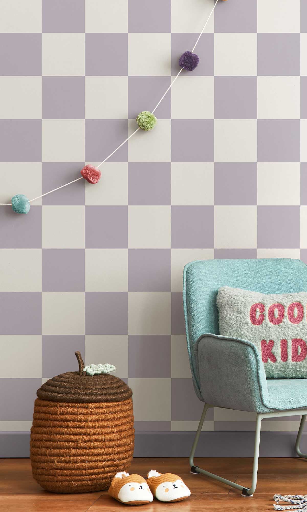 Lilac Checkerboard Print Wallpaper R10021