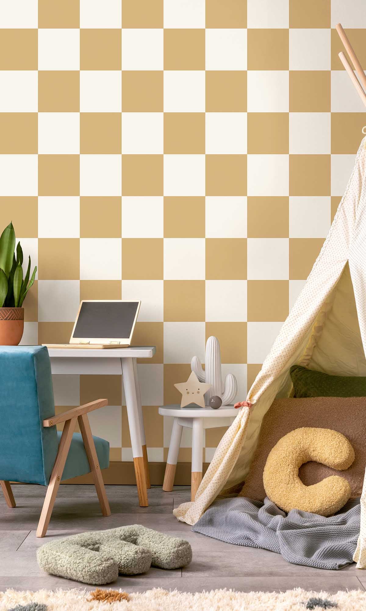 Orange Checkerboard Print Wallpaper R10022