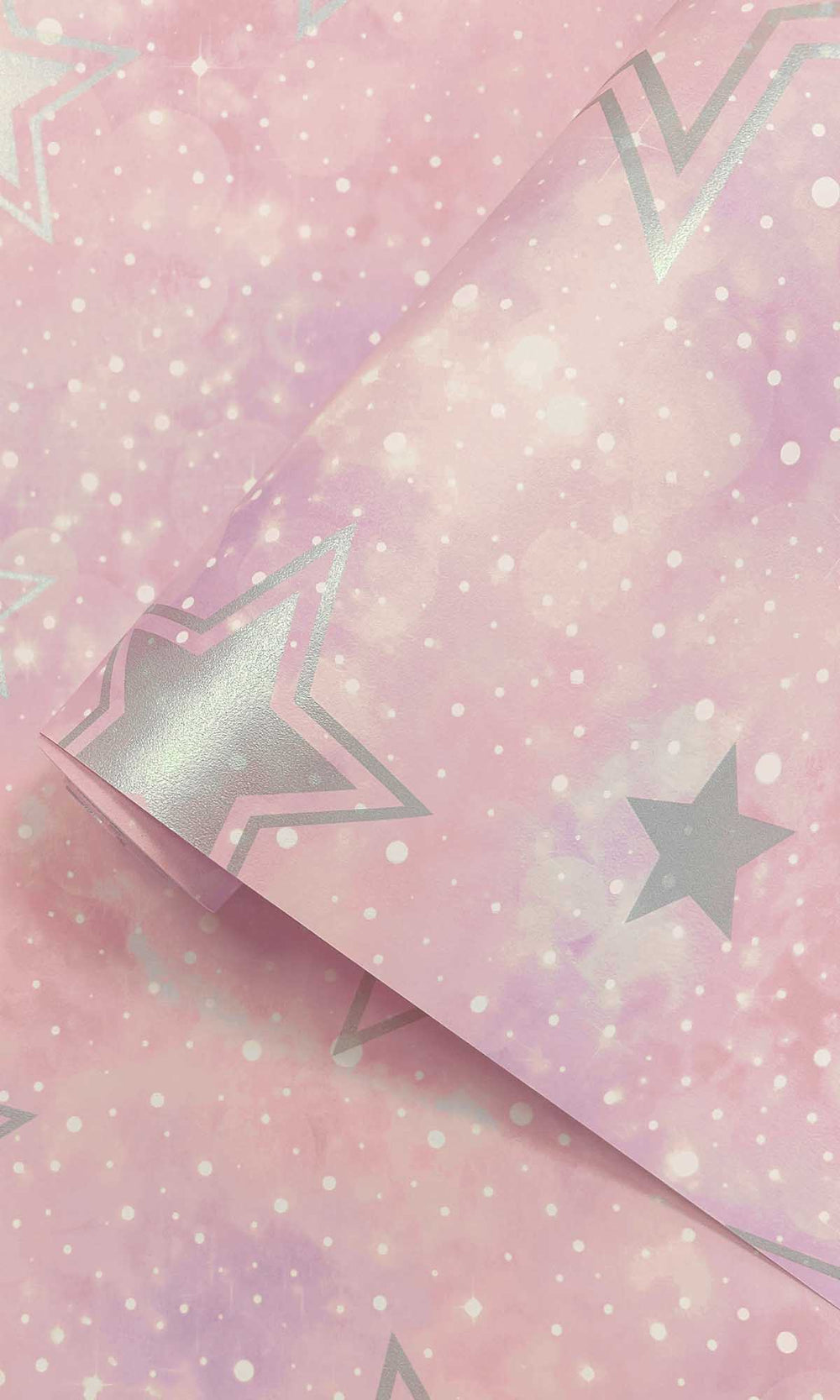 Pink/Silver Enchanting Stars Wallpaper R10025