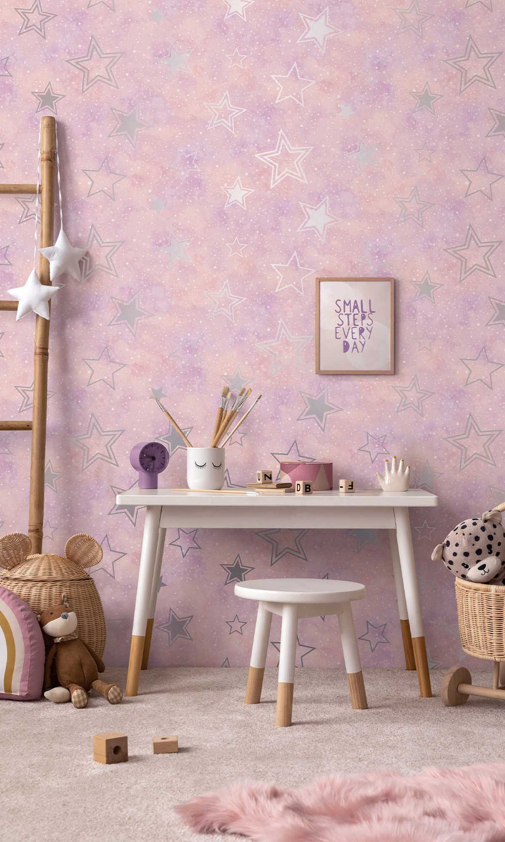 Pink/Silver Enchanting Stars Wallpaper R10025