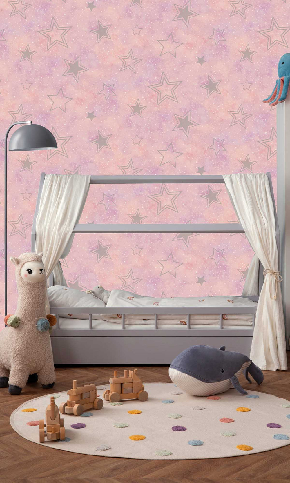 Pink/Silver Enchanting Stars Wallpaper R10025