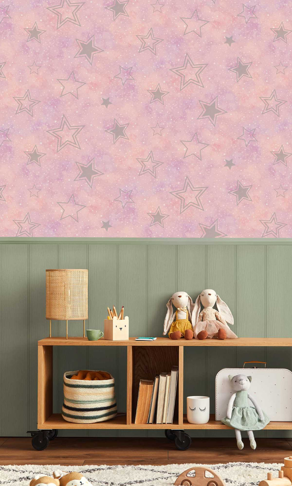 Pink/Silver Enchanting Stars Wallpaper R10025