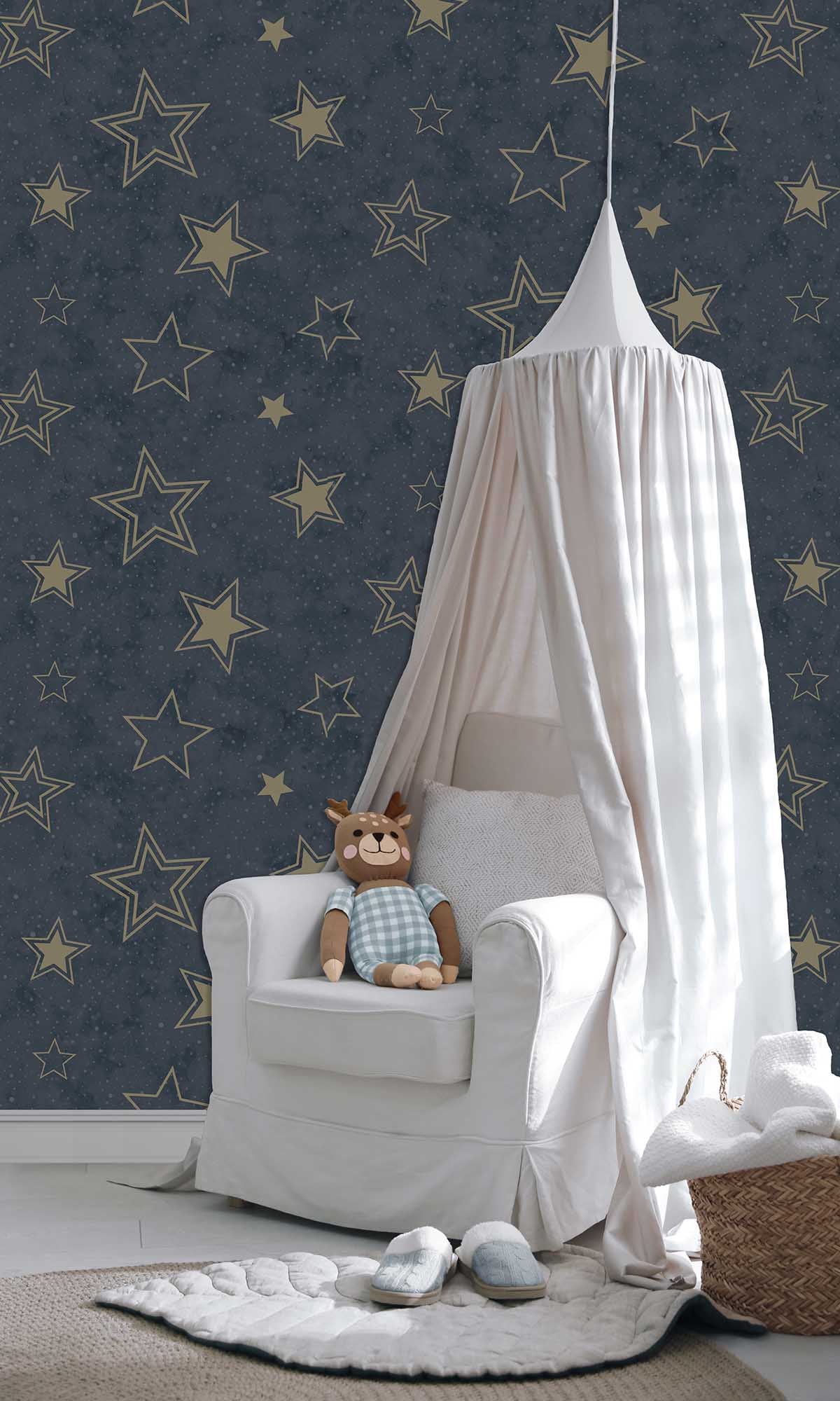 Blue/Gold Enchanting Stars Wallpaper R10026