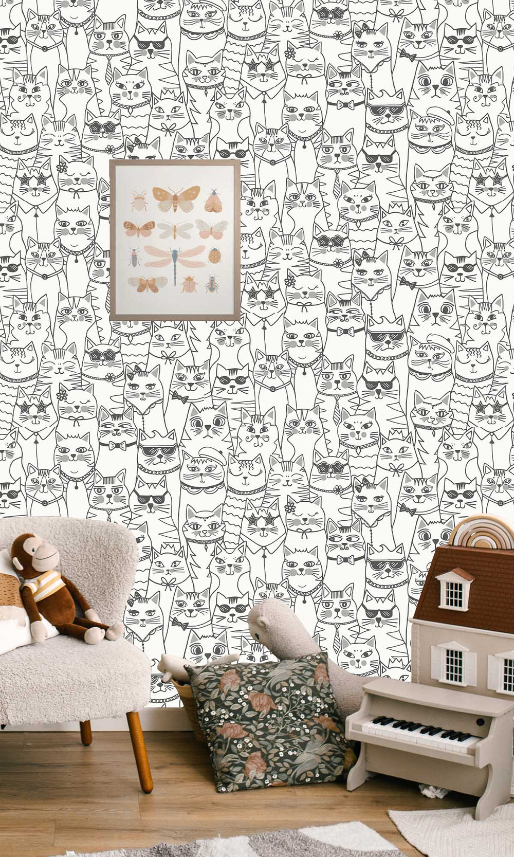 Black/White Cats Allover Wallpaper R10027