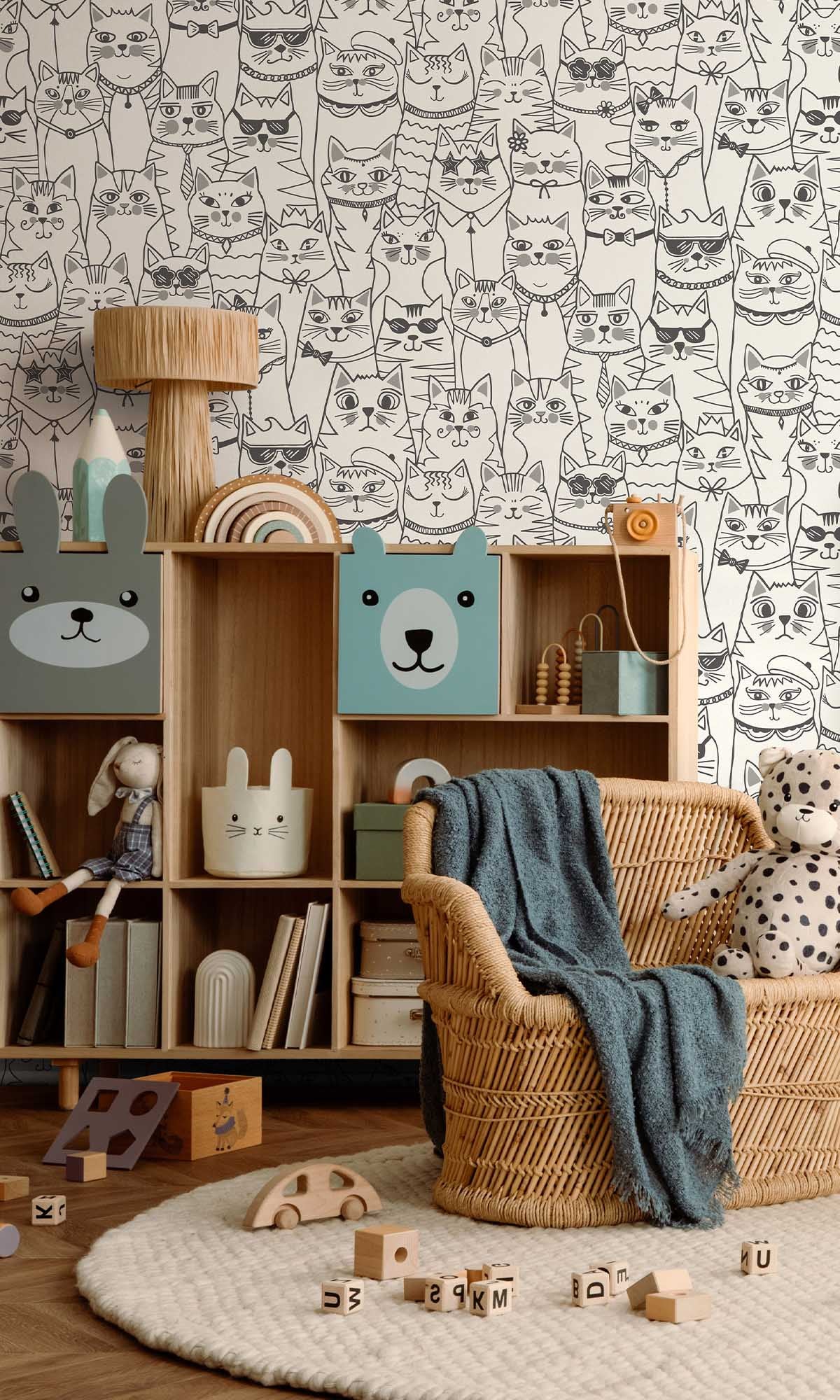 Black/White Cats Allover Wallpaper R10027