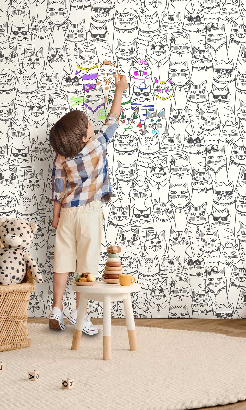 Black/White Cats Allover Wallpaper R10027