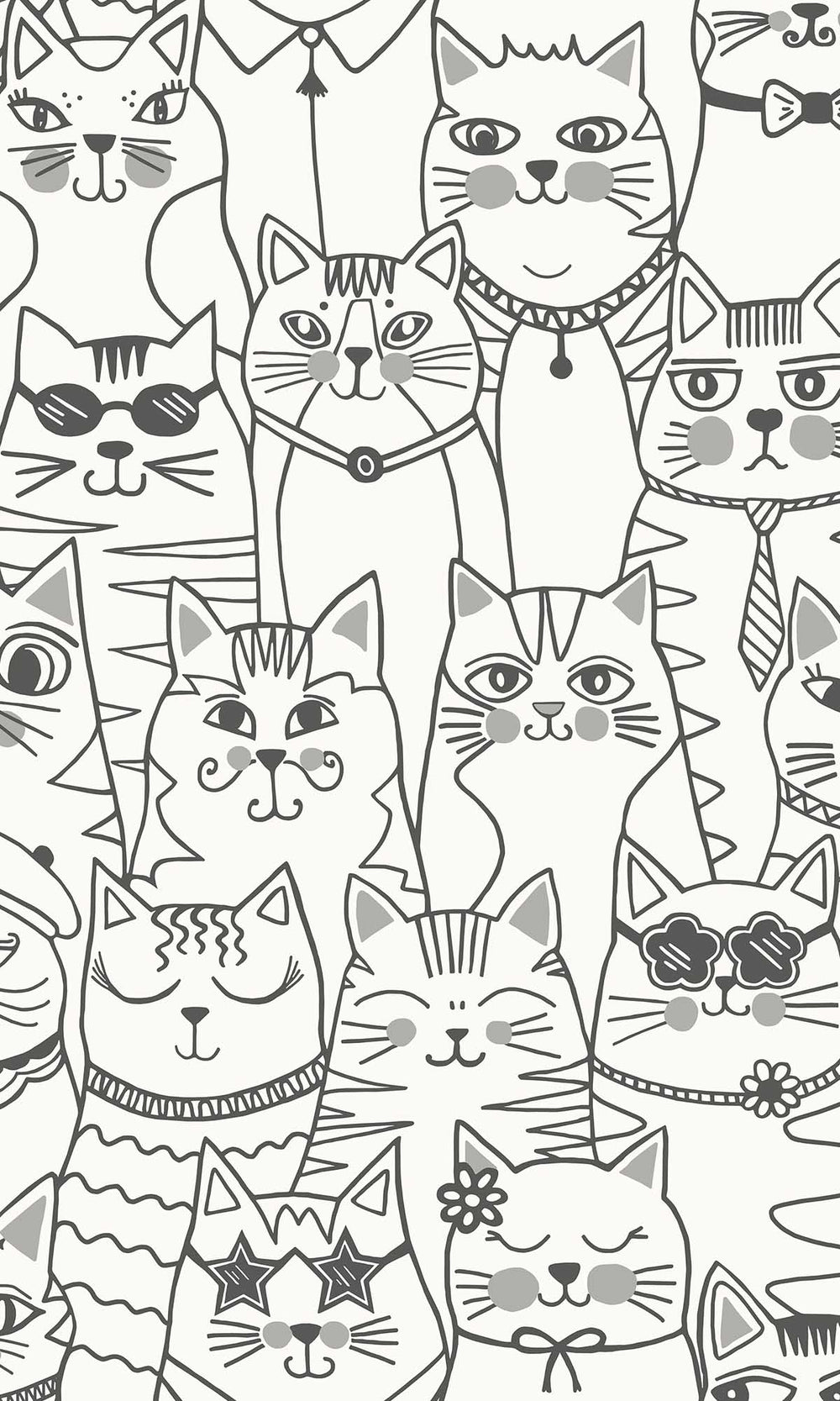 Black/White Cats Allover Wallpaper R10027