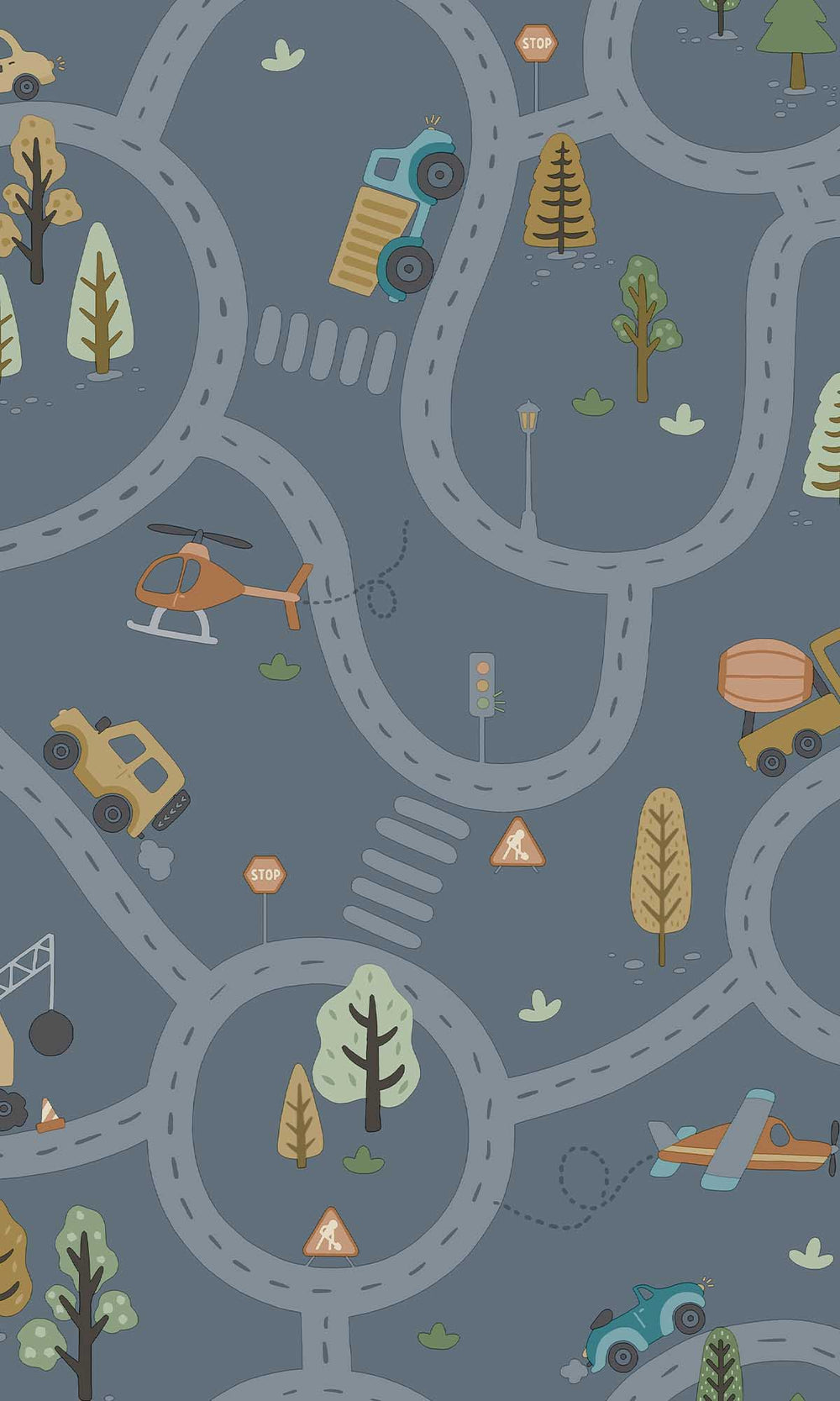 Denim Blue Winding Roads of Adventure Wallpaper R10032