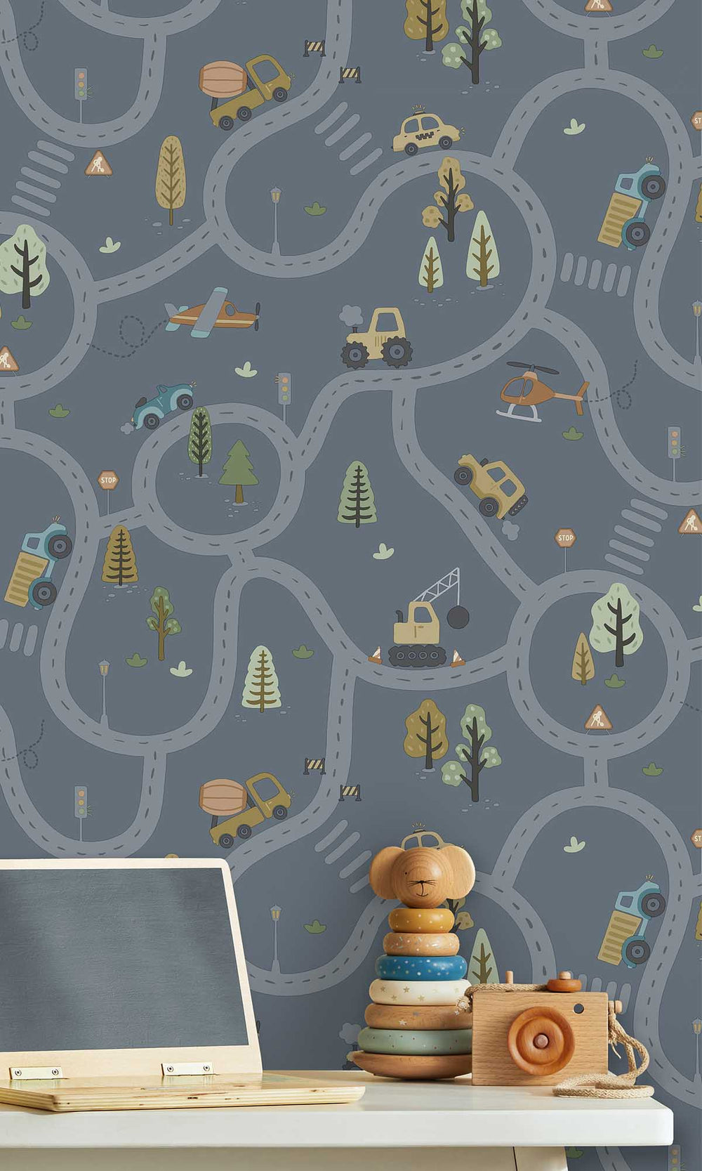 Denim Blue Winding Roads of Adventure Wallpaper R10032