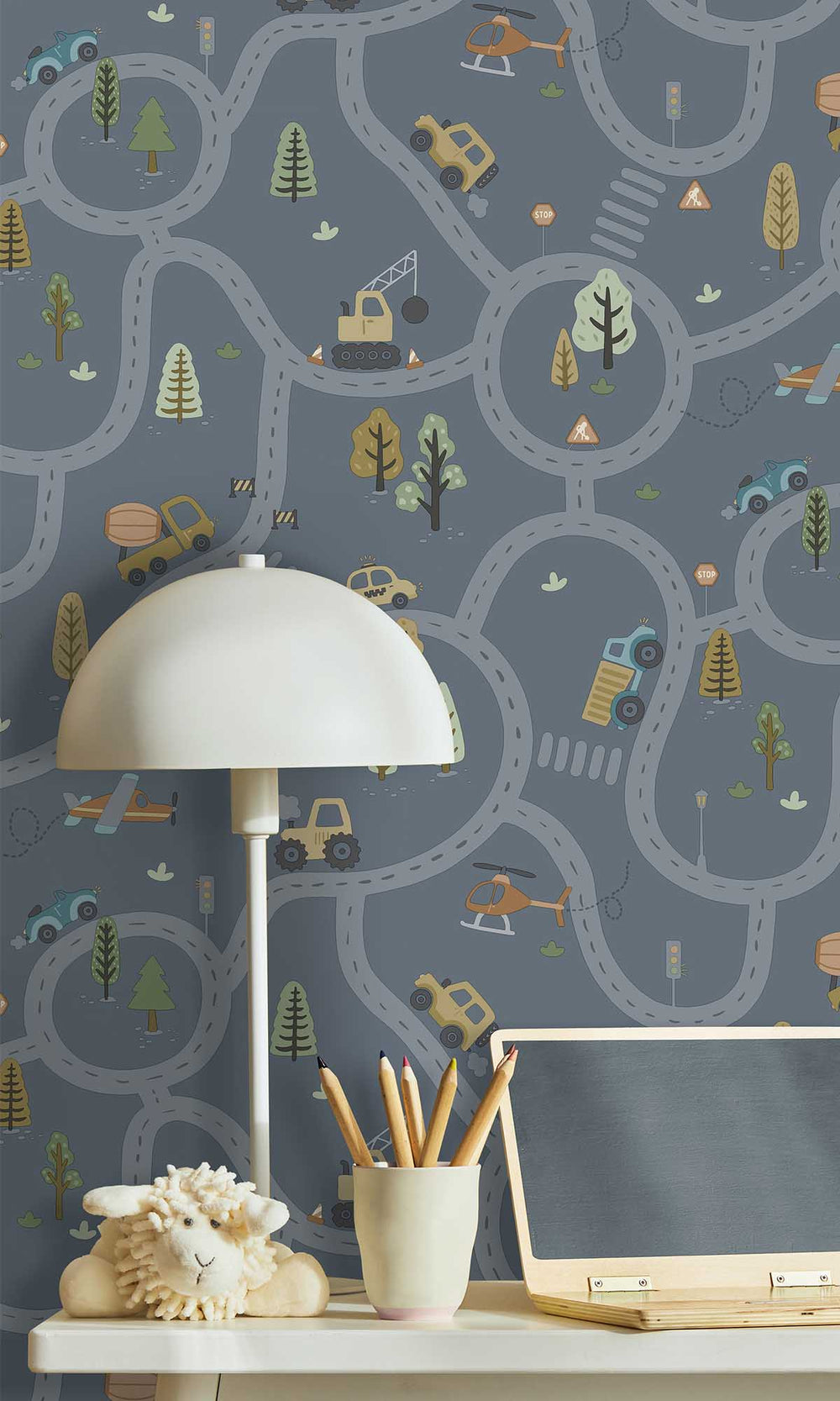 Denim Blue Winding Roads of Adventure Wallpaper R10032