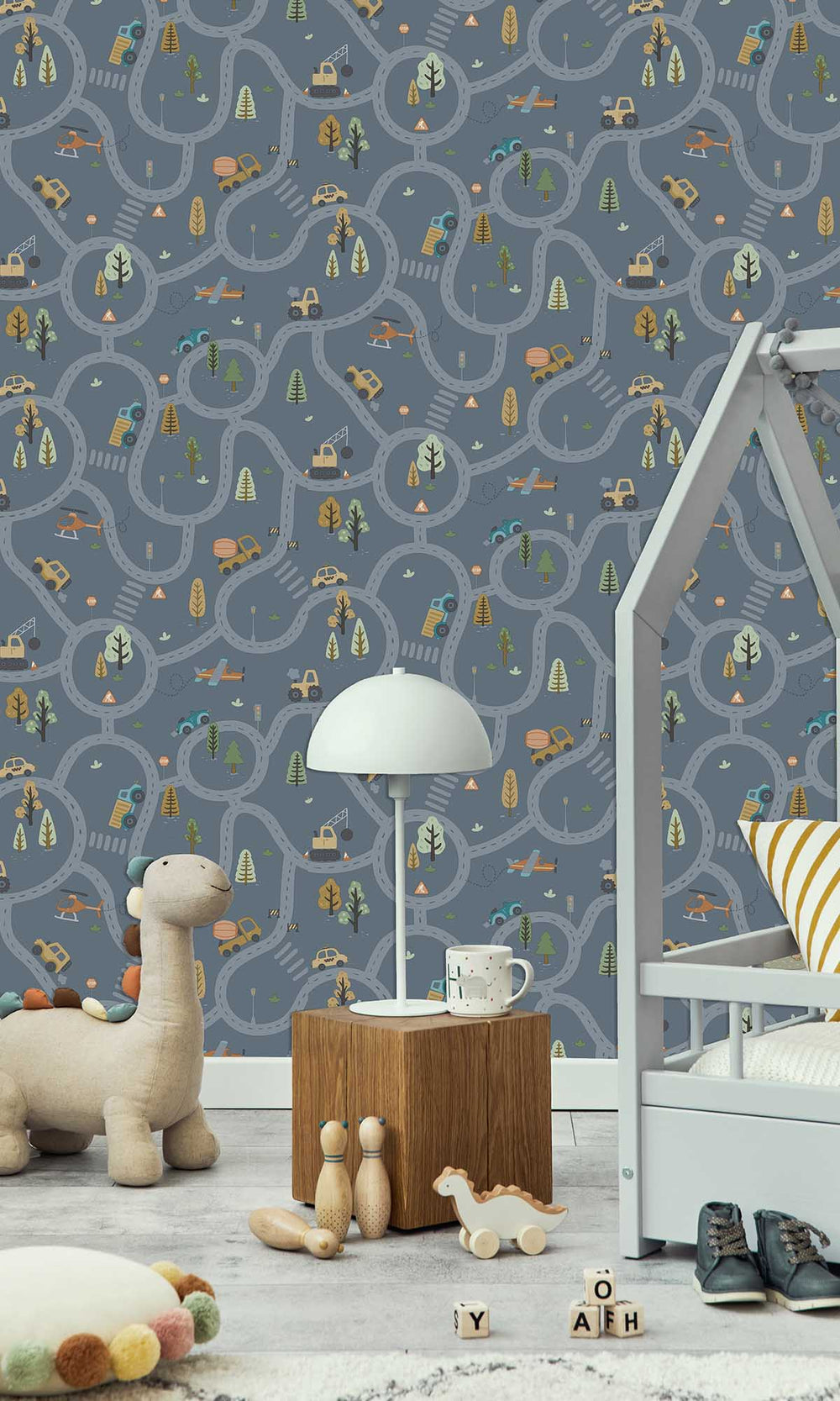 Denim Blue Winding Roads of Adventure Wallpaper R10032