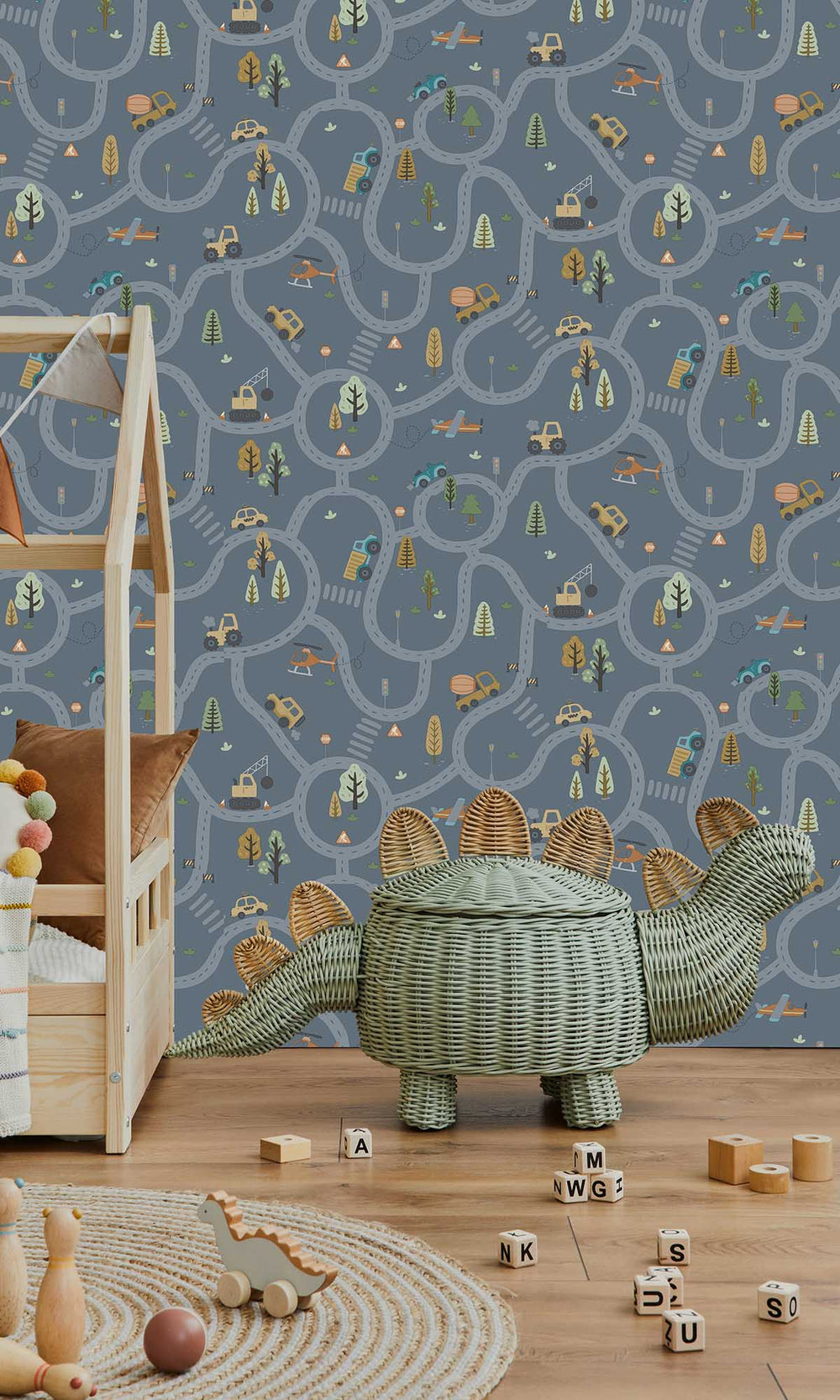Denim Blue Winding Roads of Adventure Wallpaper R10032