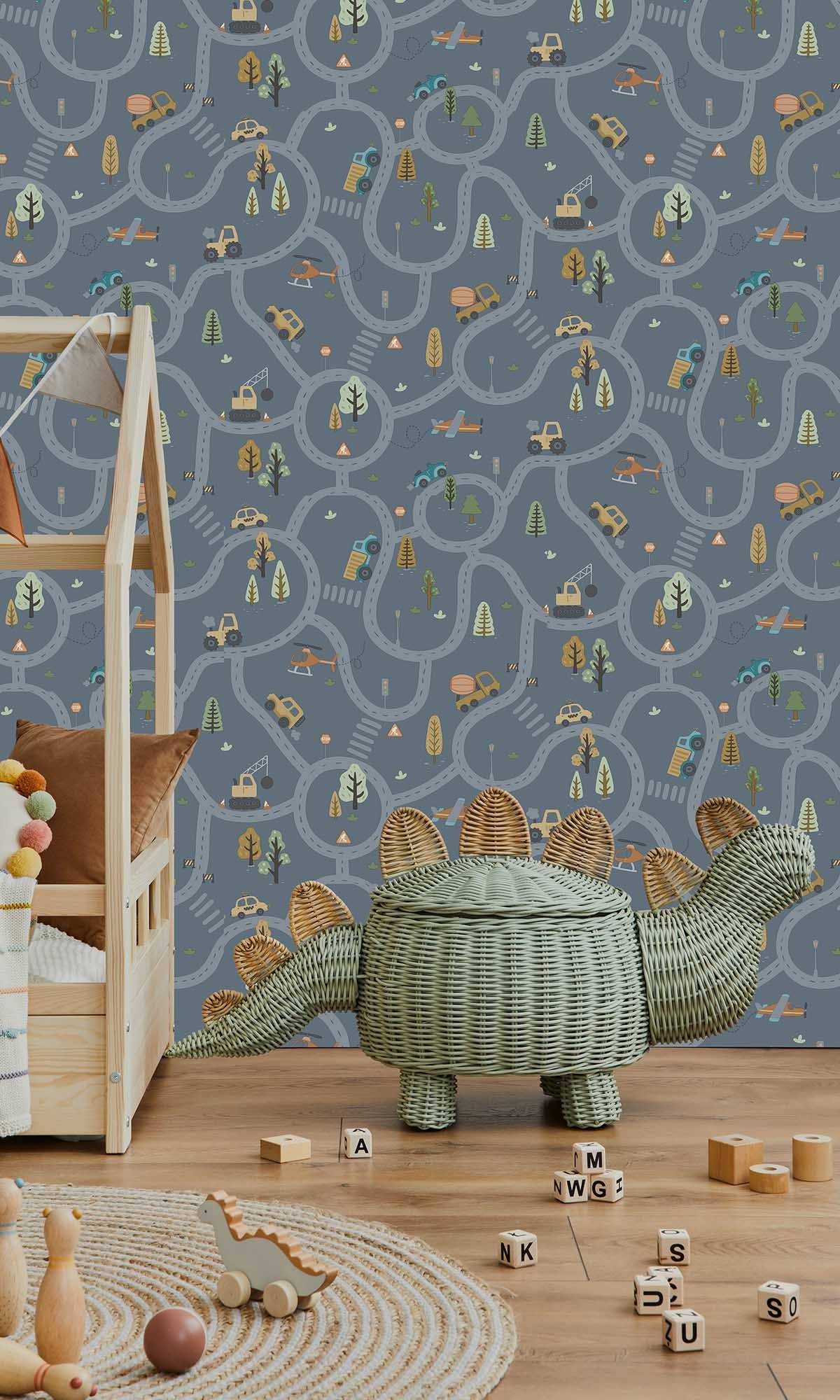 Denim Blue Winding Roads of Adventure Wallpaper R10032
