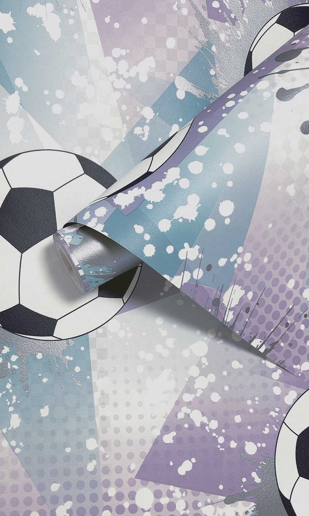 Lilac/Silver Football Splash Wallpaper R10034