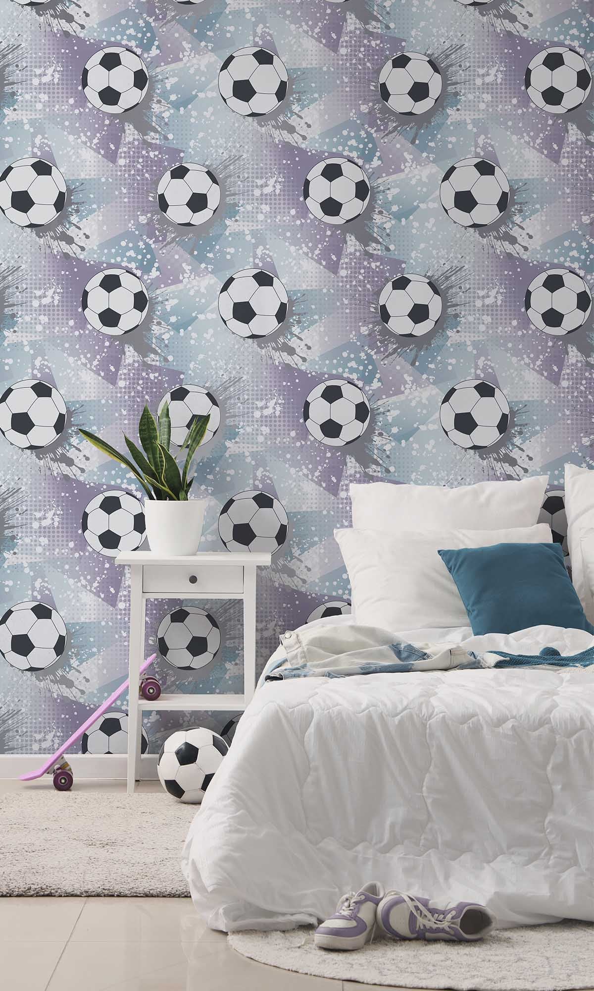 Lilac/Silver Football Splash Wallpaper R10034