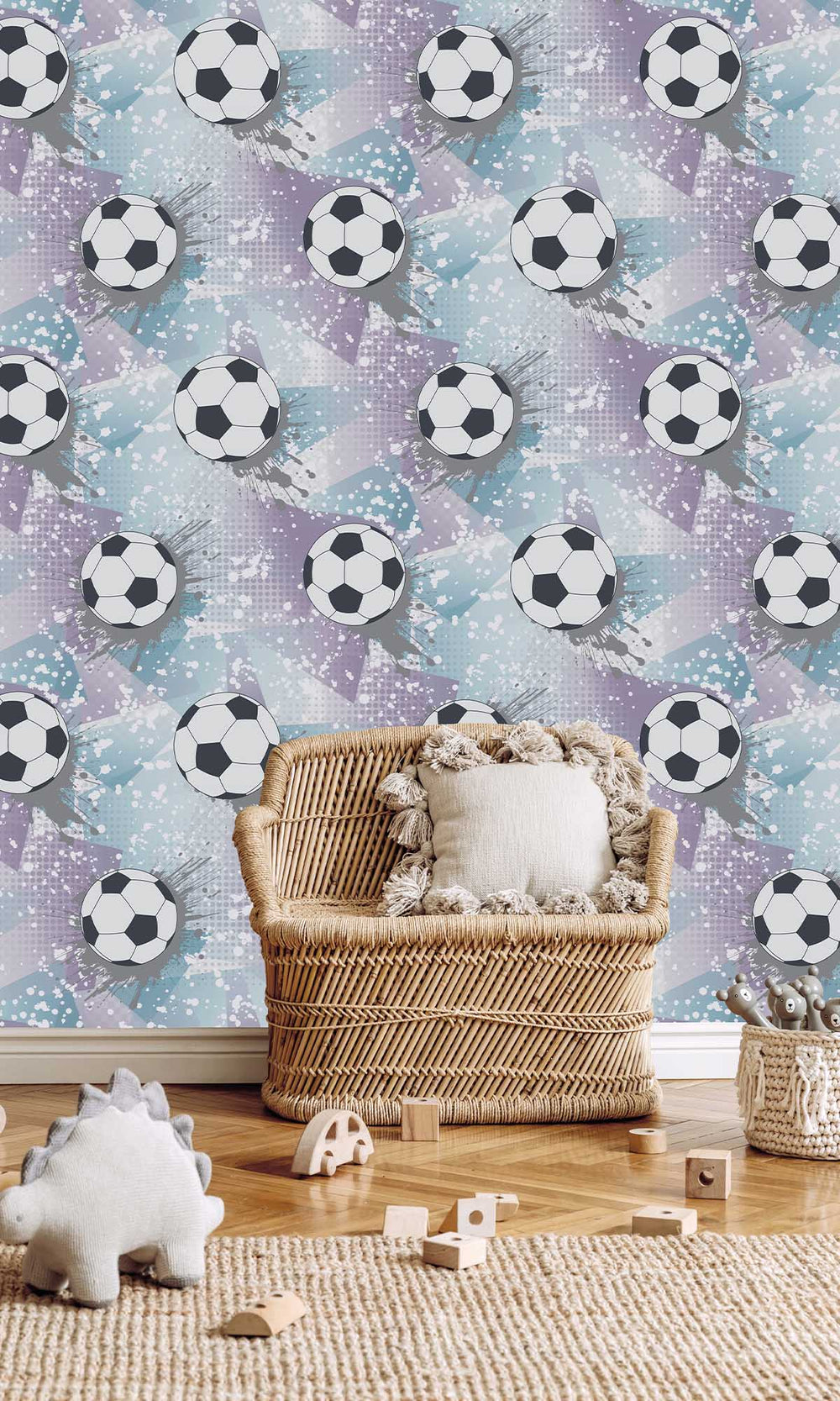 Lilac/Silver Football Splash Wallpaper R10034