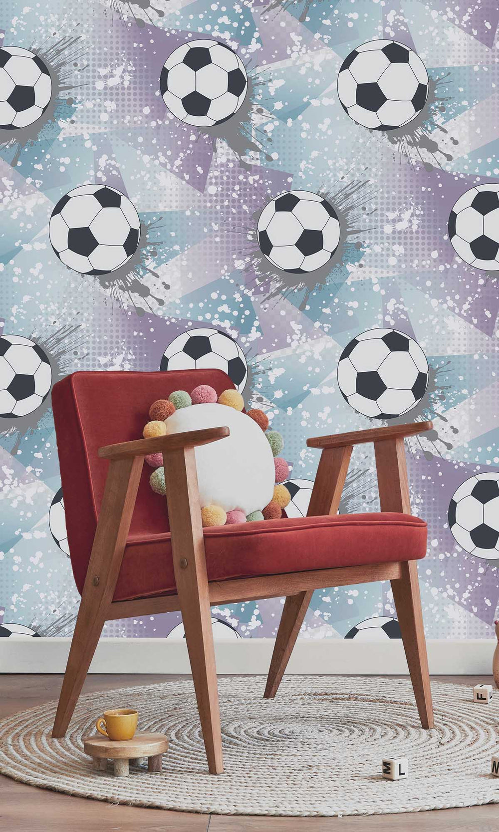 Lilac/Silver Football Splash Wallpaper R10034