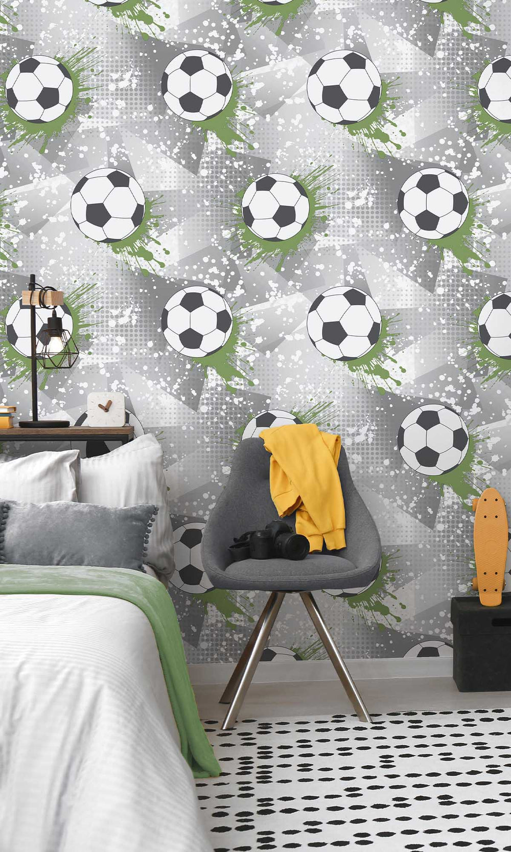 Grey/Green Football Splash Wallpaper R10035