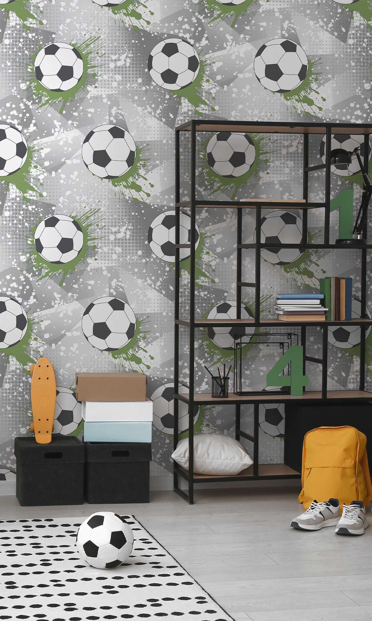 Grey/Green Football Splash Wallpaper R10035