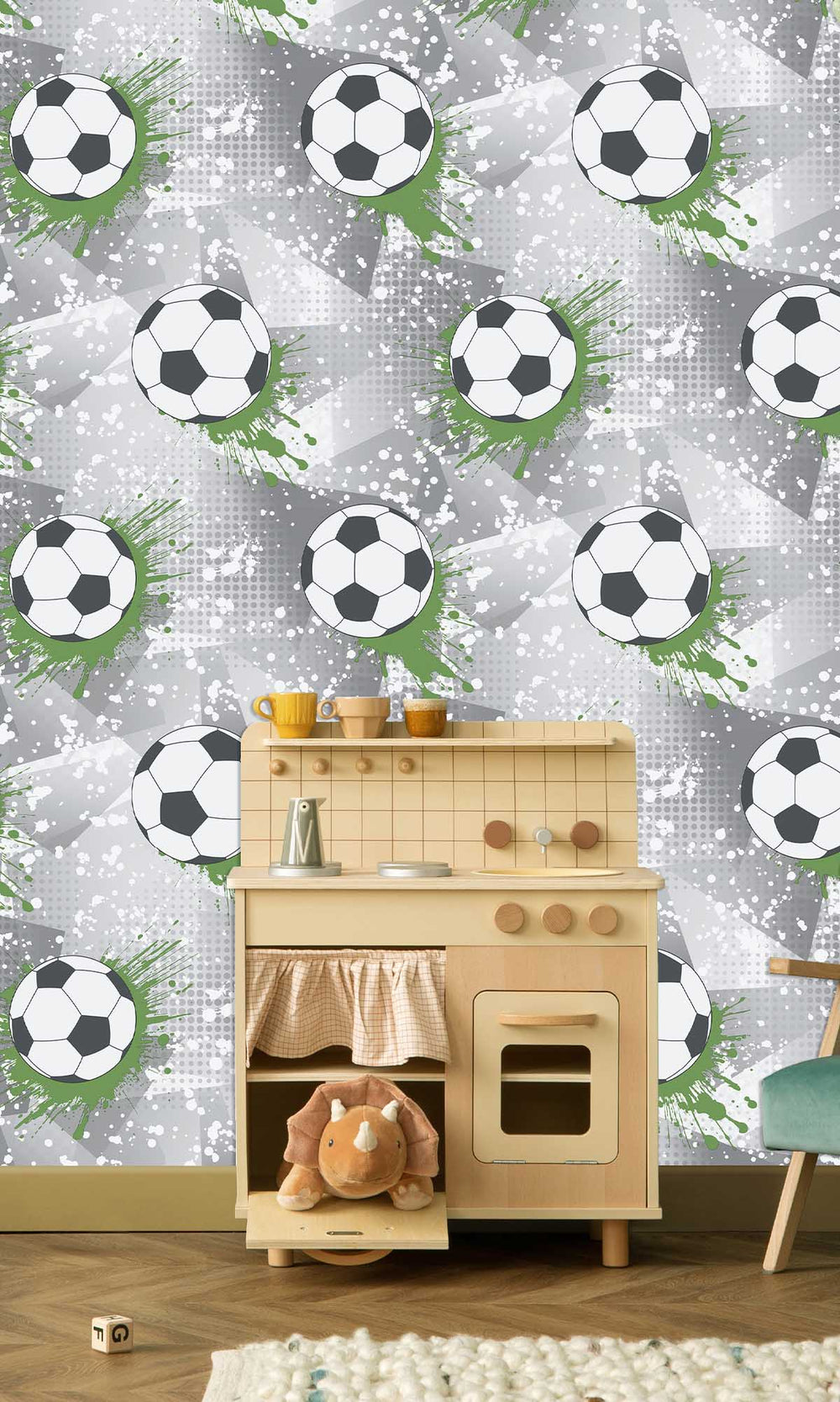 Grey/Green Football Splash Wallpaper R10035