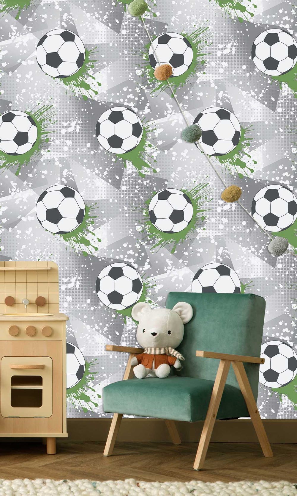 Grey/Green Football Splash Wallpaper R10035