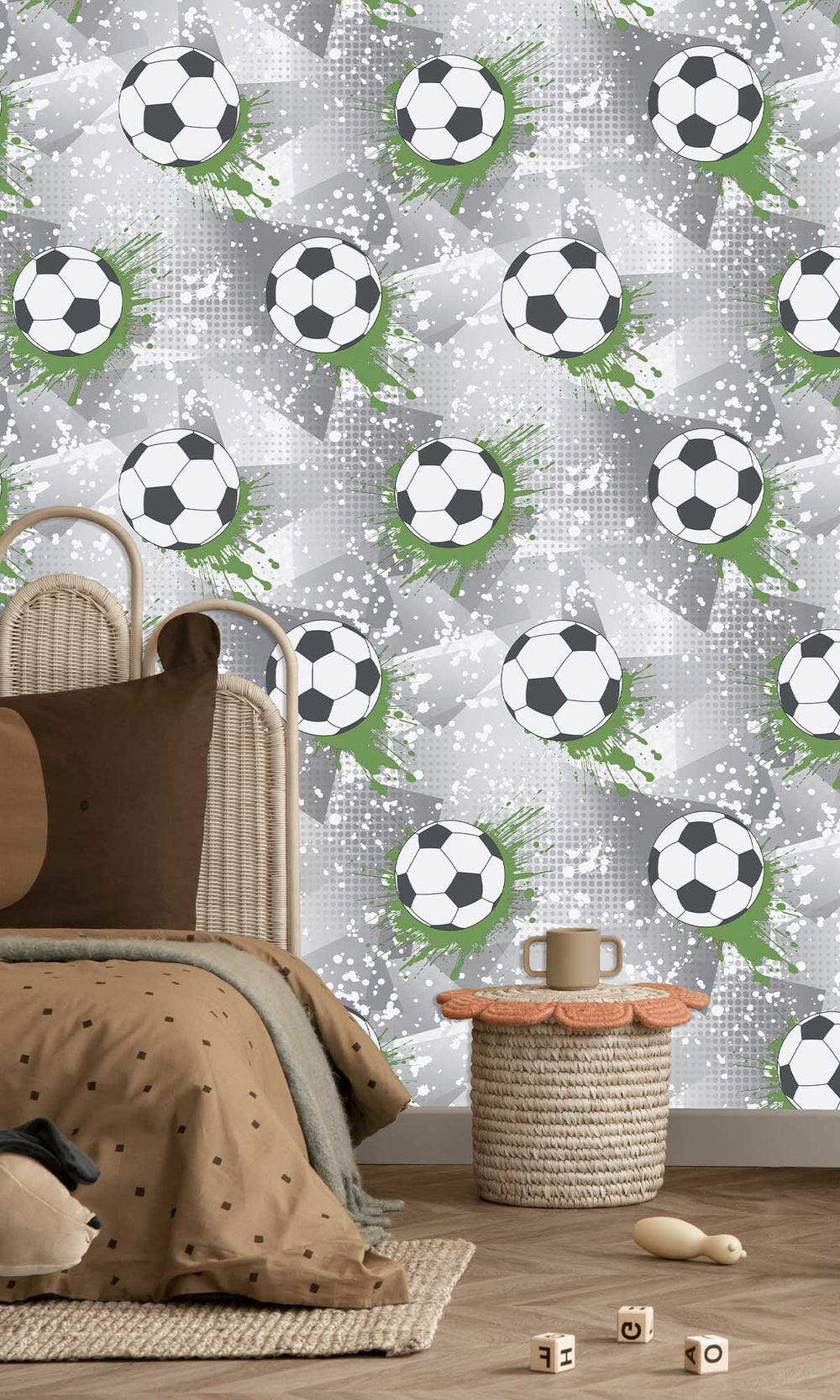 Grey/Green Football Splash Wallpaper R10035
