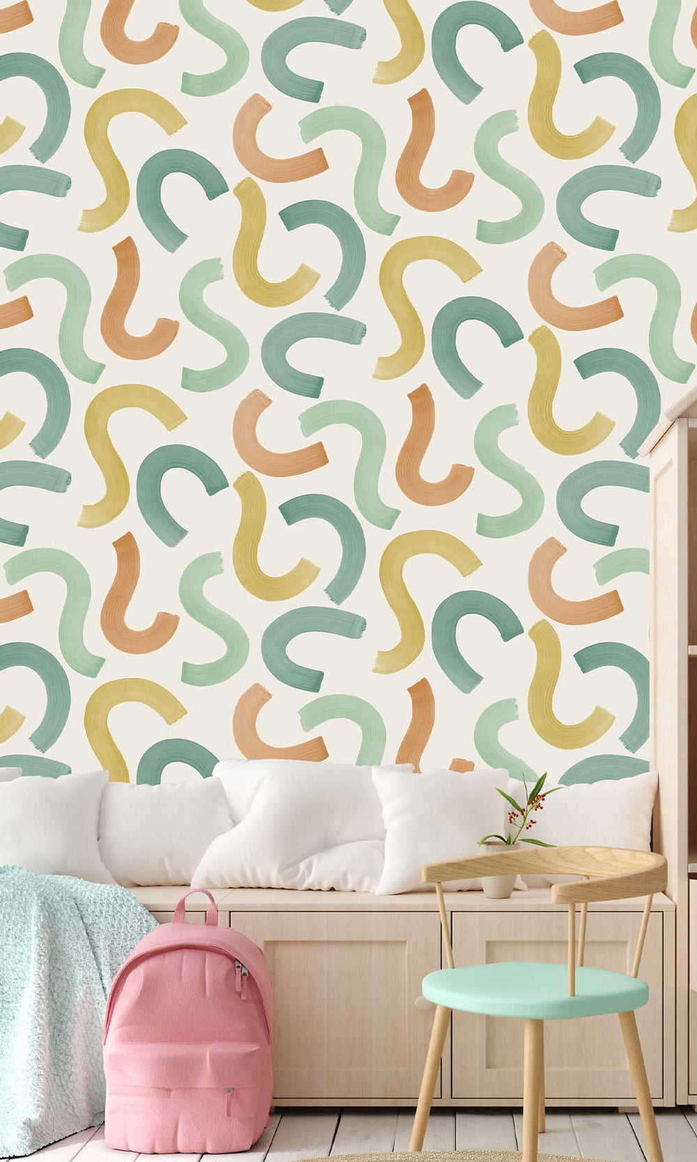 Teal/Ochre/Orange Large Confettis Wallpaper R10038