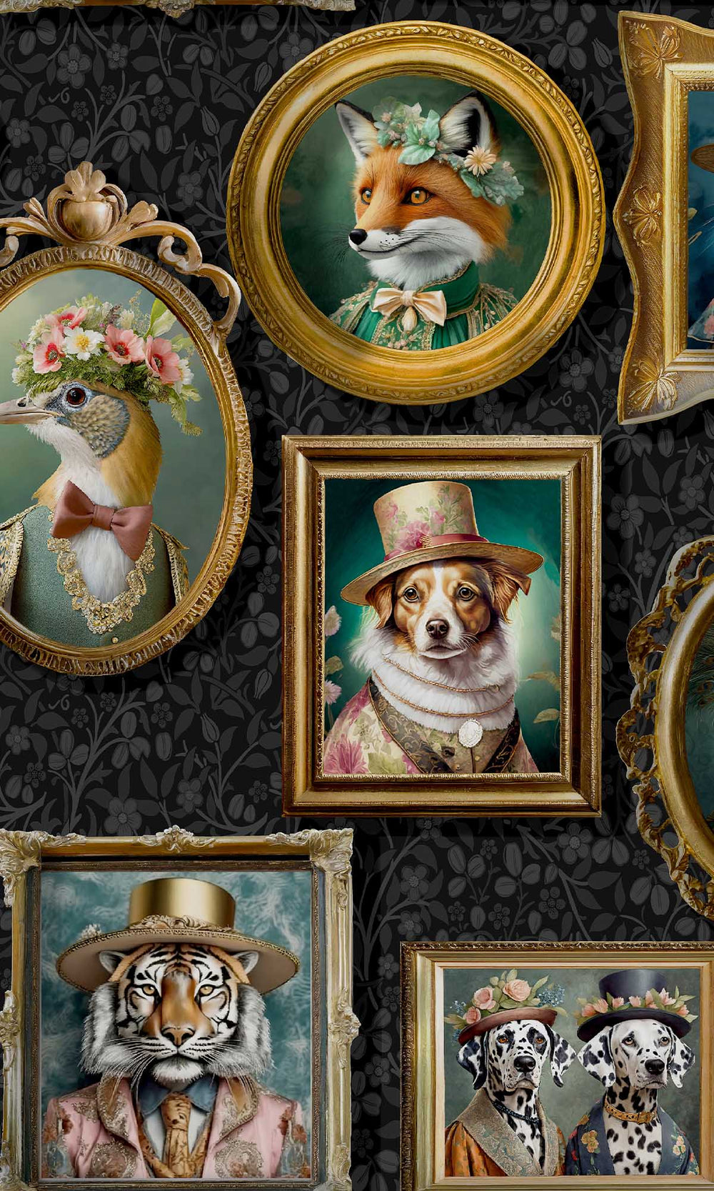 Charcoal Framed Regal Beasts Wallpaper R10051