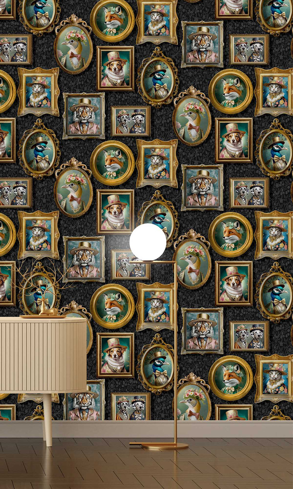 Charcoal Framed Regal Beasts Wallpaper R10051