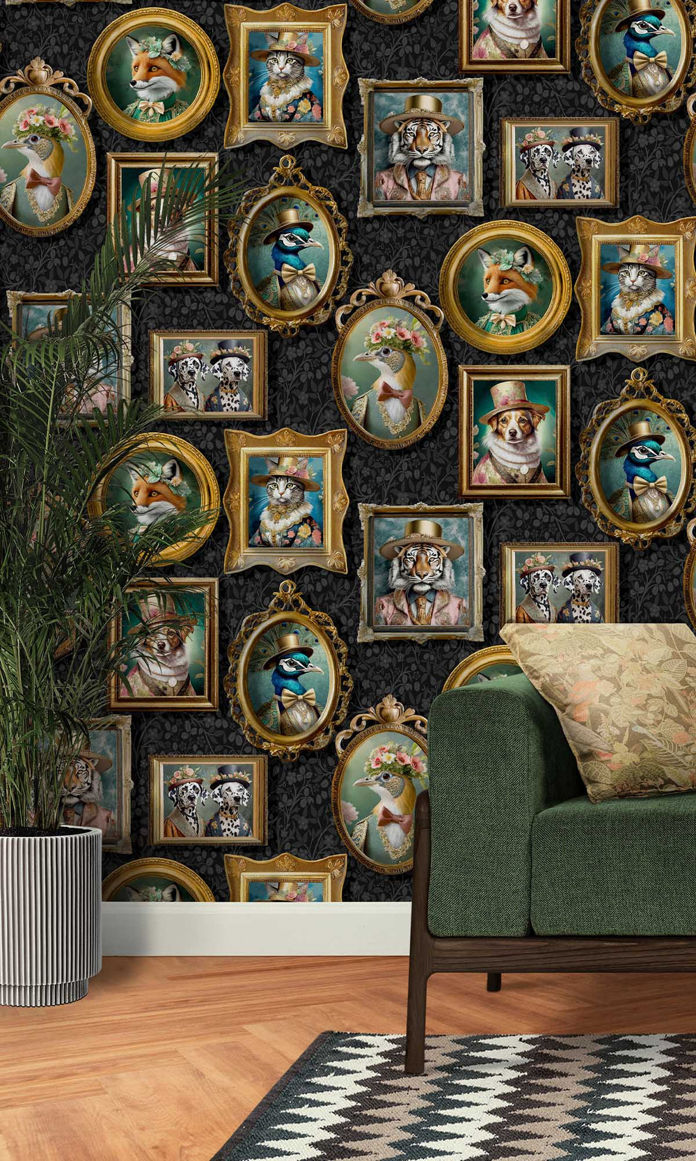 Charcoal Framed Regal Beasts Wallpaper R10051