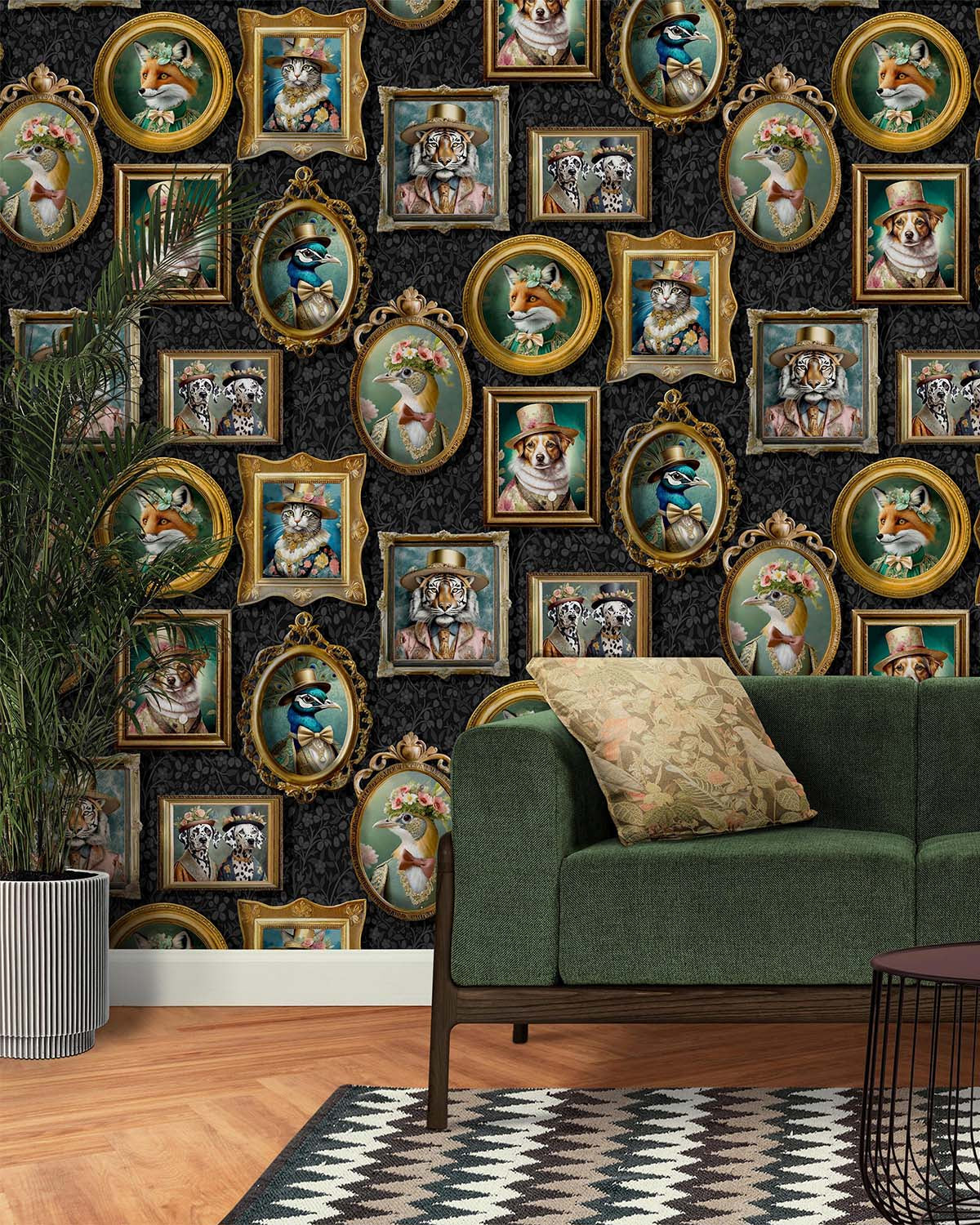 Charcoal Framed Regal Beasts Wallpaper R10051