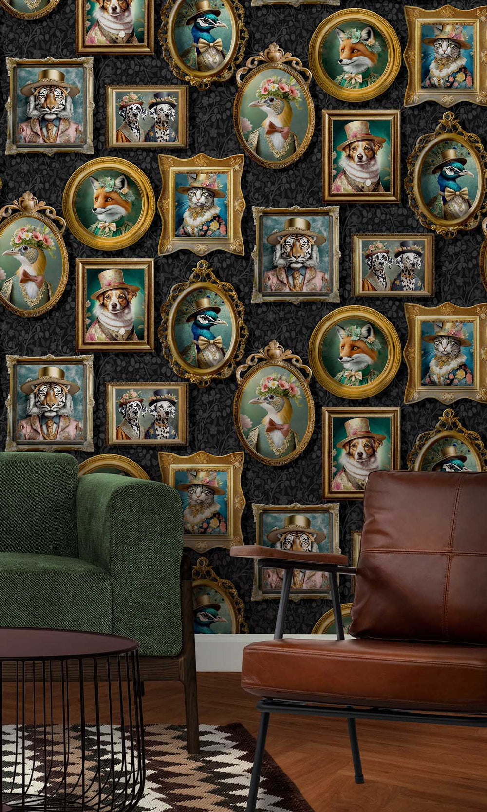 Charcoal Framed Regal Beasts Wallpaper R10051