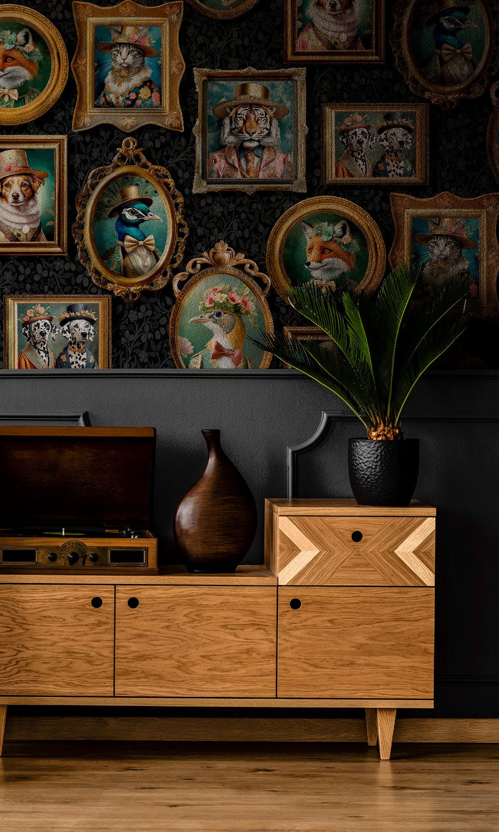 Charcoal Framed Regal Beasts Wallpaper R10051