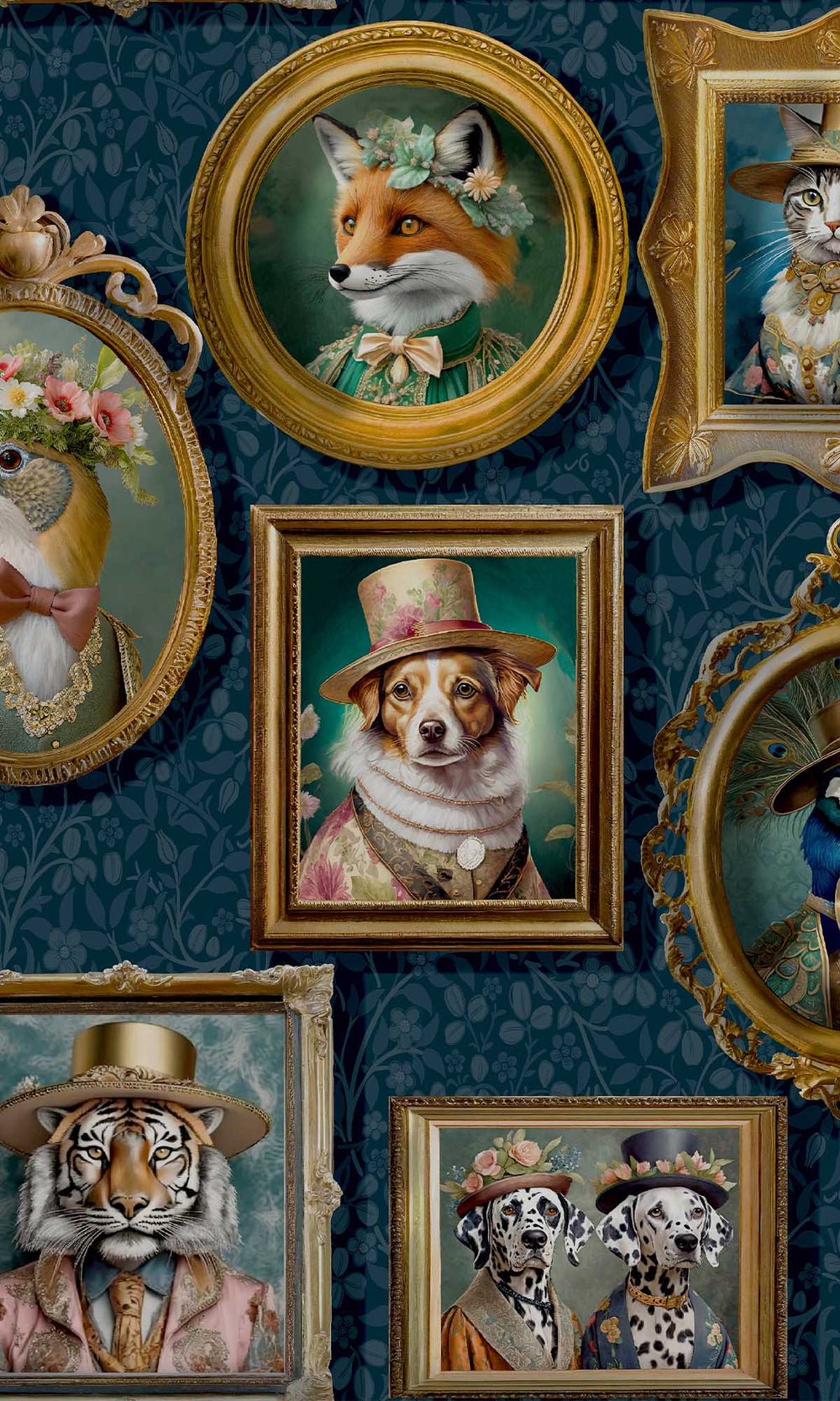 Navy Framed Regal Beasts Wallpaper R10052