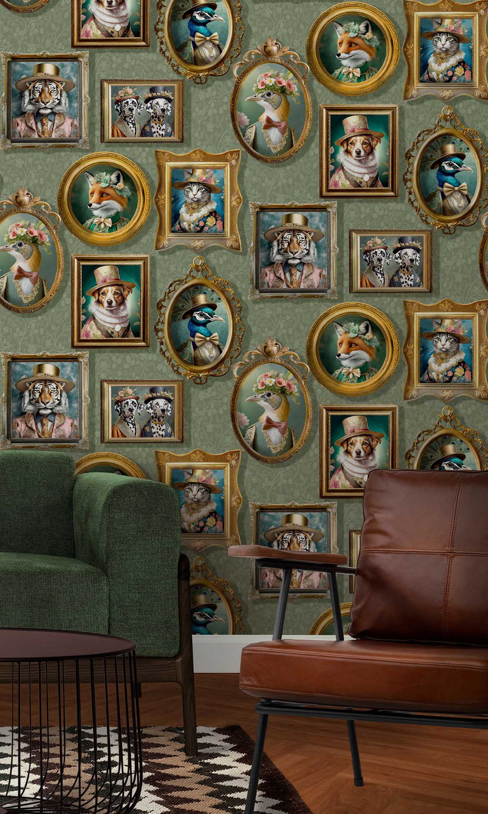 Sage Framed Regal Beasts Wallpaper R10053