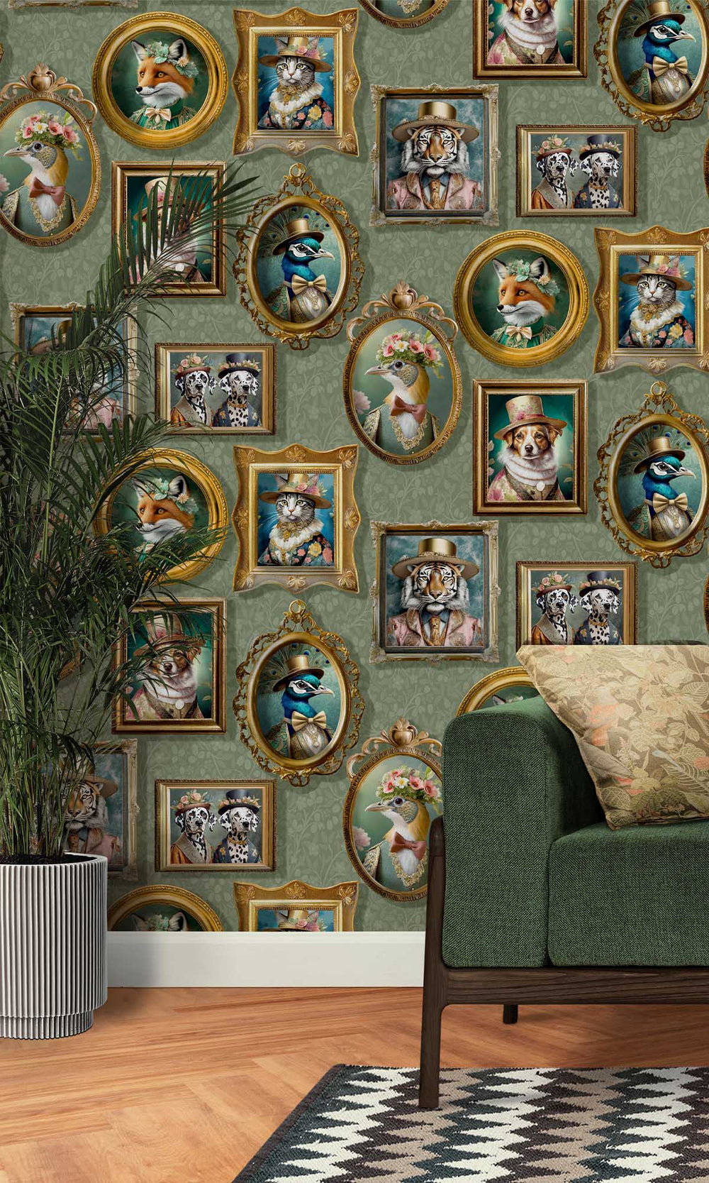 Sage Framed Regal Beasts Wallpaper R10053