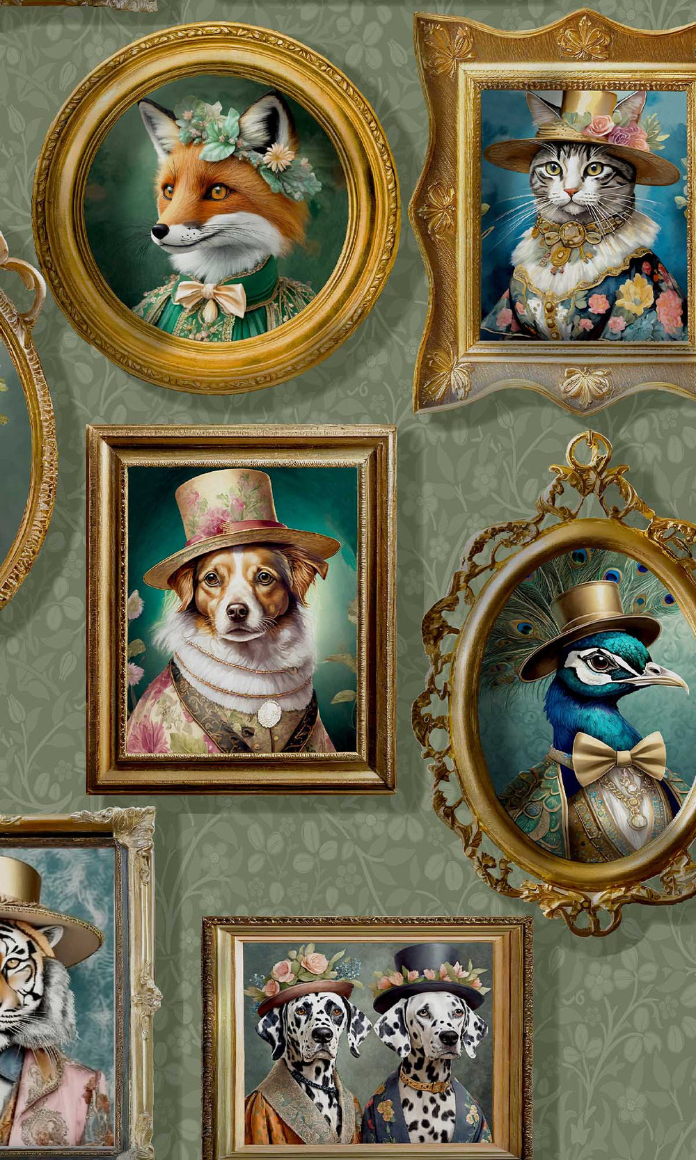 Sage Framed Regal Beasts Wallpaper R10053