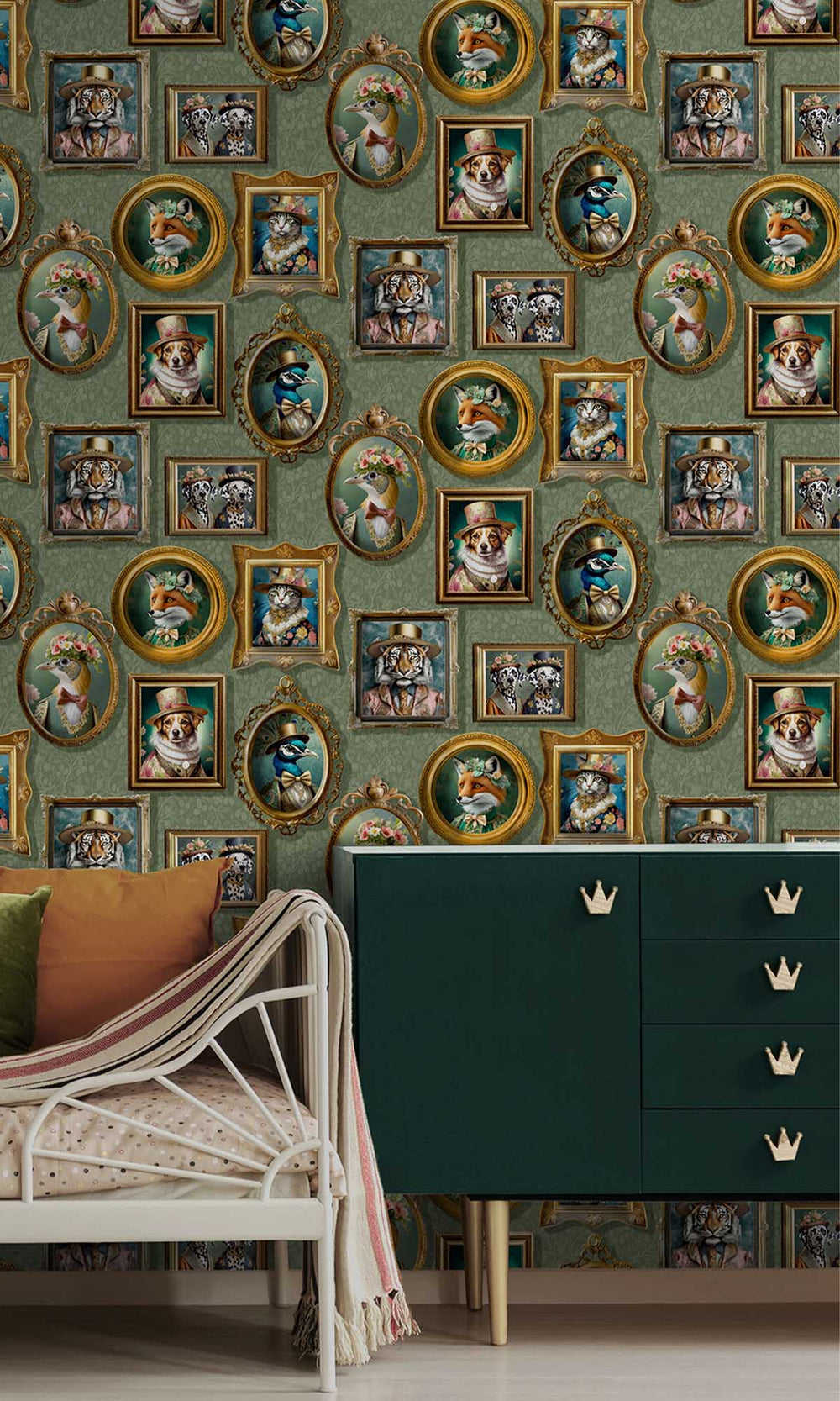 Sage Framed Regal Beasts Wallpaper R10053