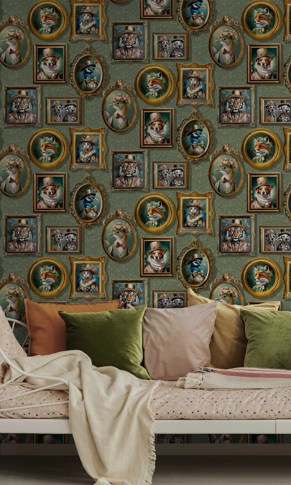 Sage Framed Regal Beasts Wallpaper R10053