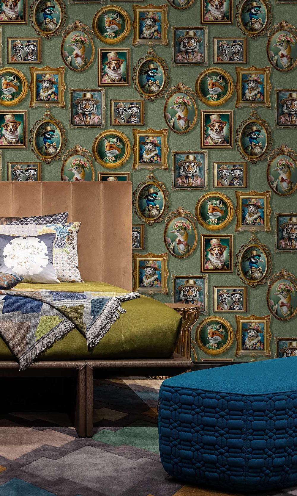 Sage Framed Regal Beasts Wallpaper R10053